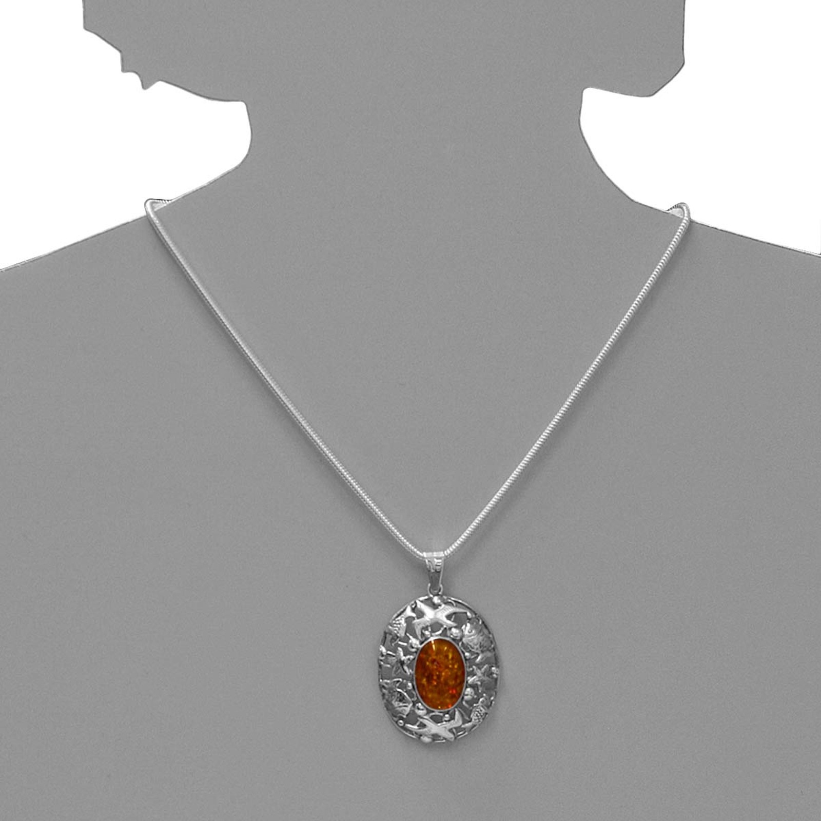 OSTSEE-SCHMUCK Kettenanhänger »- Fischland 56x35 mm - Silber 925/000 - Bernstein«