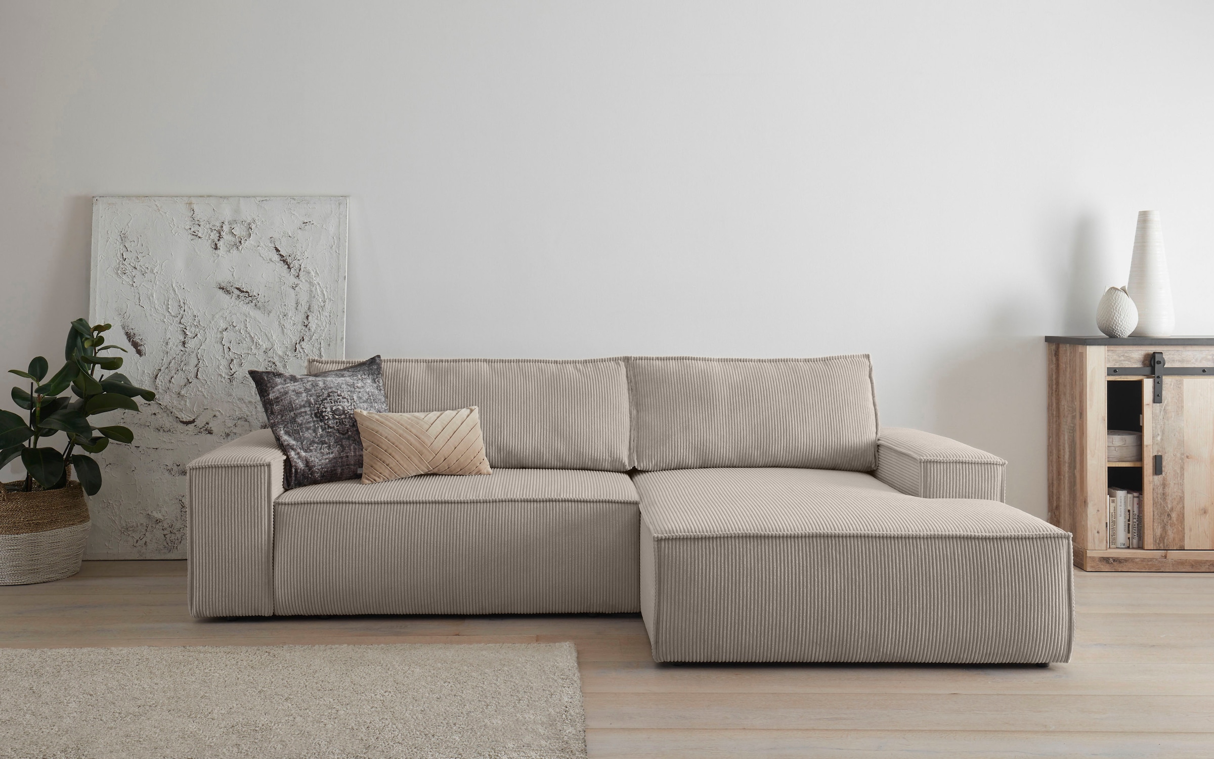 Home affaire Ecksofa »SHERWOOD Schlafsofa 267 cm, L-Form,« Schlaffunktion mit Bettkasten (210x136 cm), Cord, Vintage, Samtvelours