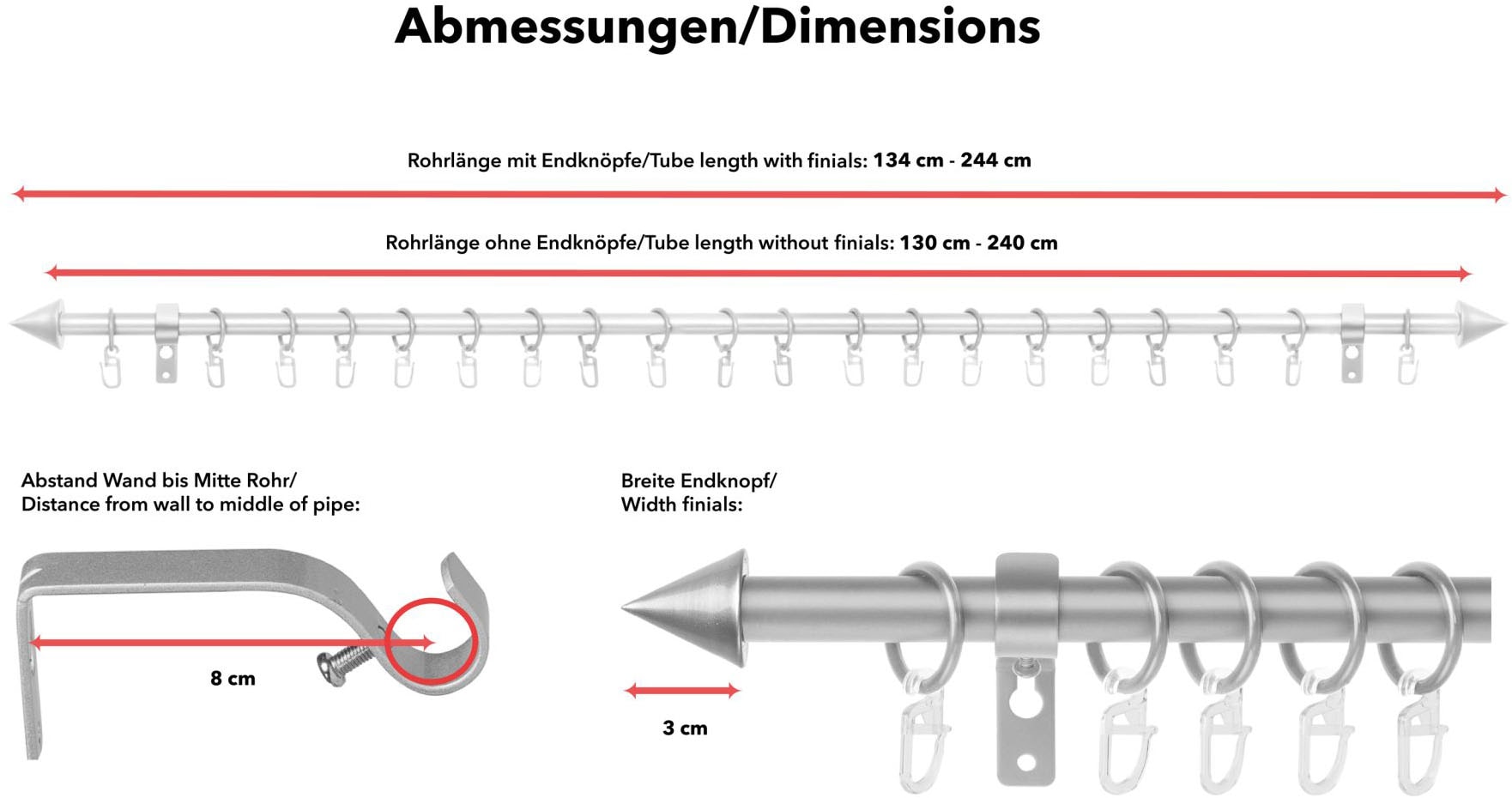 LICHTBLICK ORIGINAL Gardinenstange »Gardinenstange Kegel, 16 mm, ausziehbar« 1 läufig-läufig