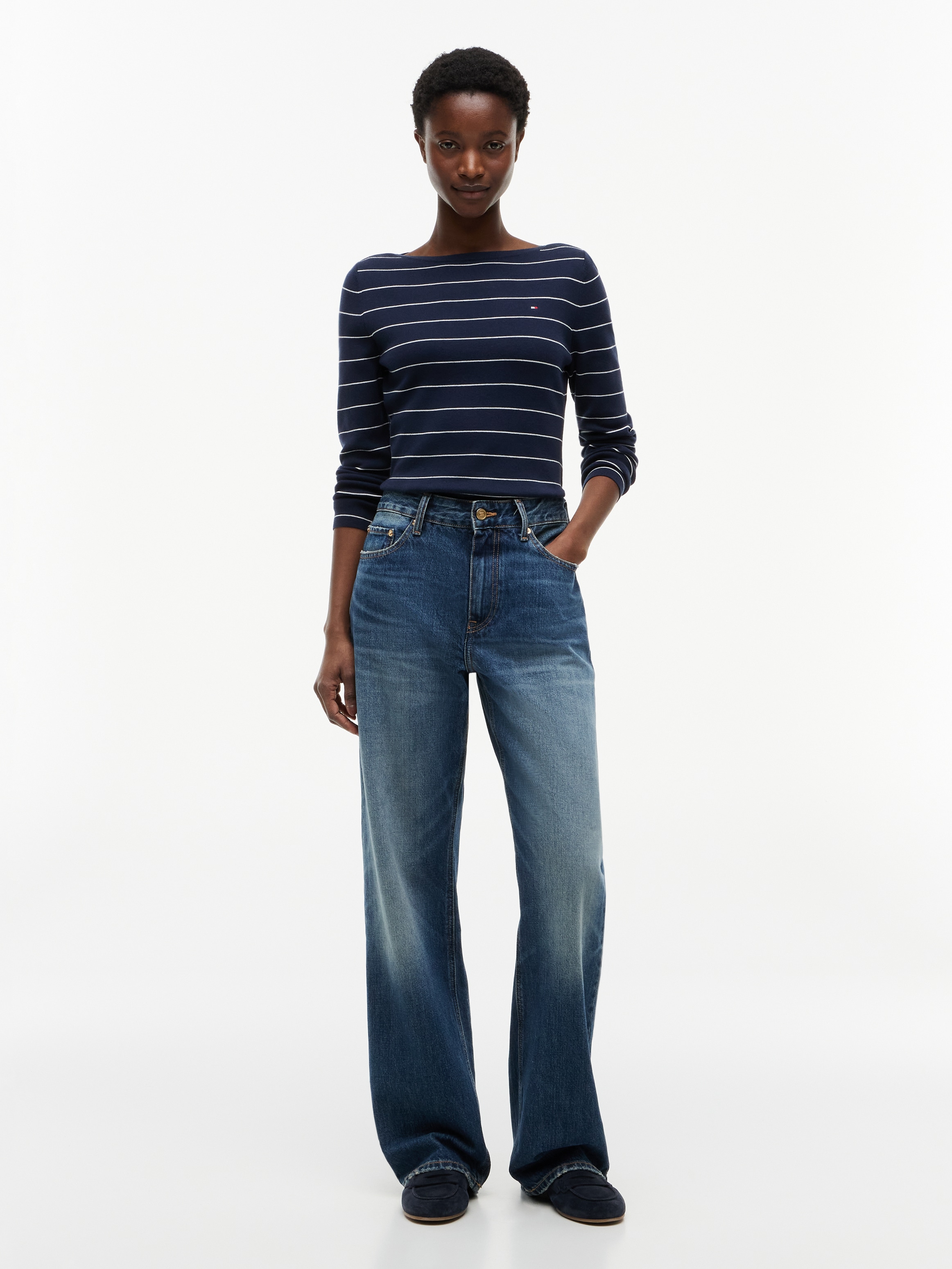 Tommy Hilfiger Strickpullover »FULL NEEDLE BOAT-NK LS SWT« Baumwollmischung