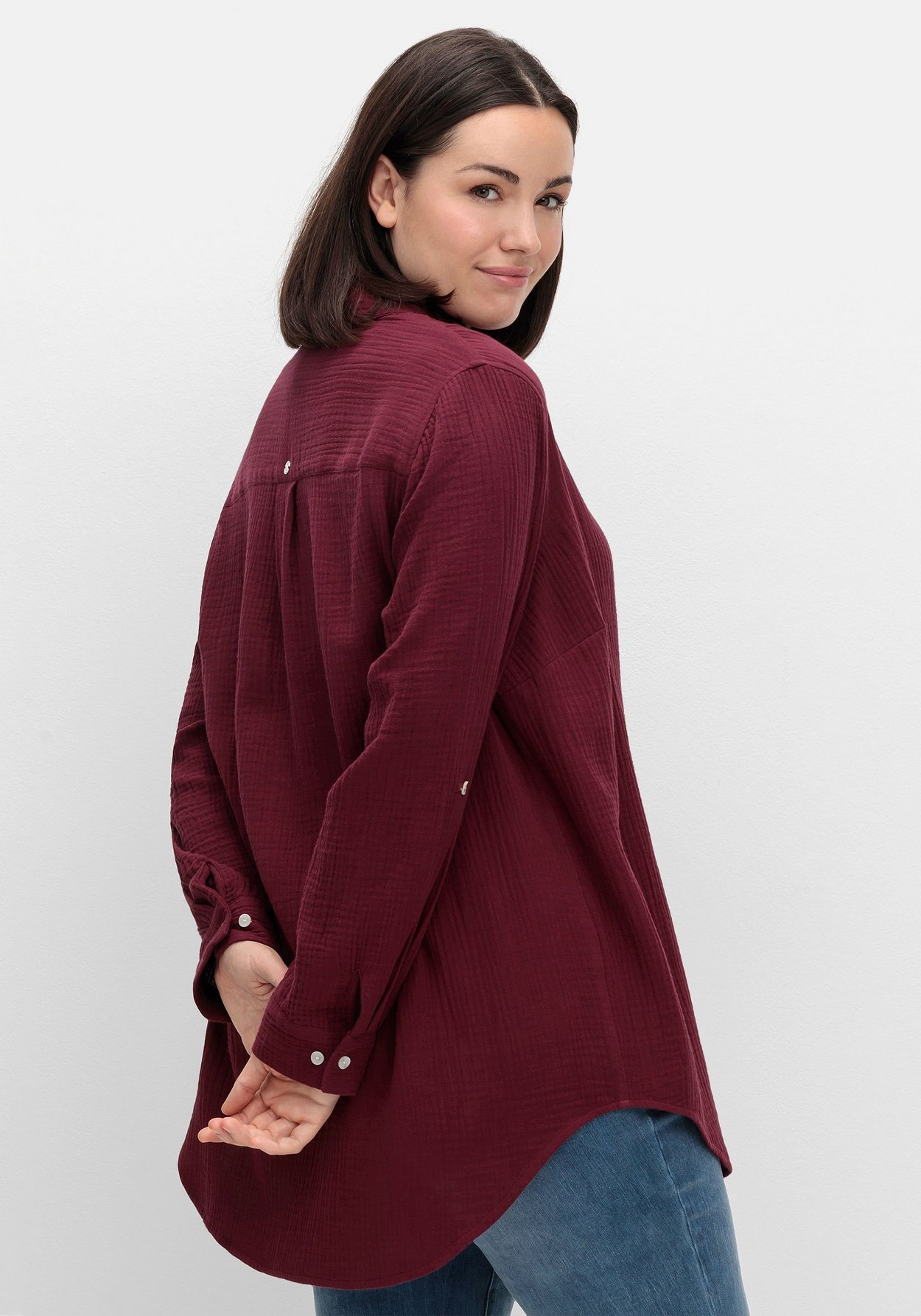 Sheego Hemdbluse »Musselin-Bluse aus Baumwolle, mit Krempelärmeln«