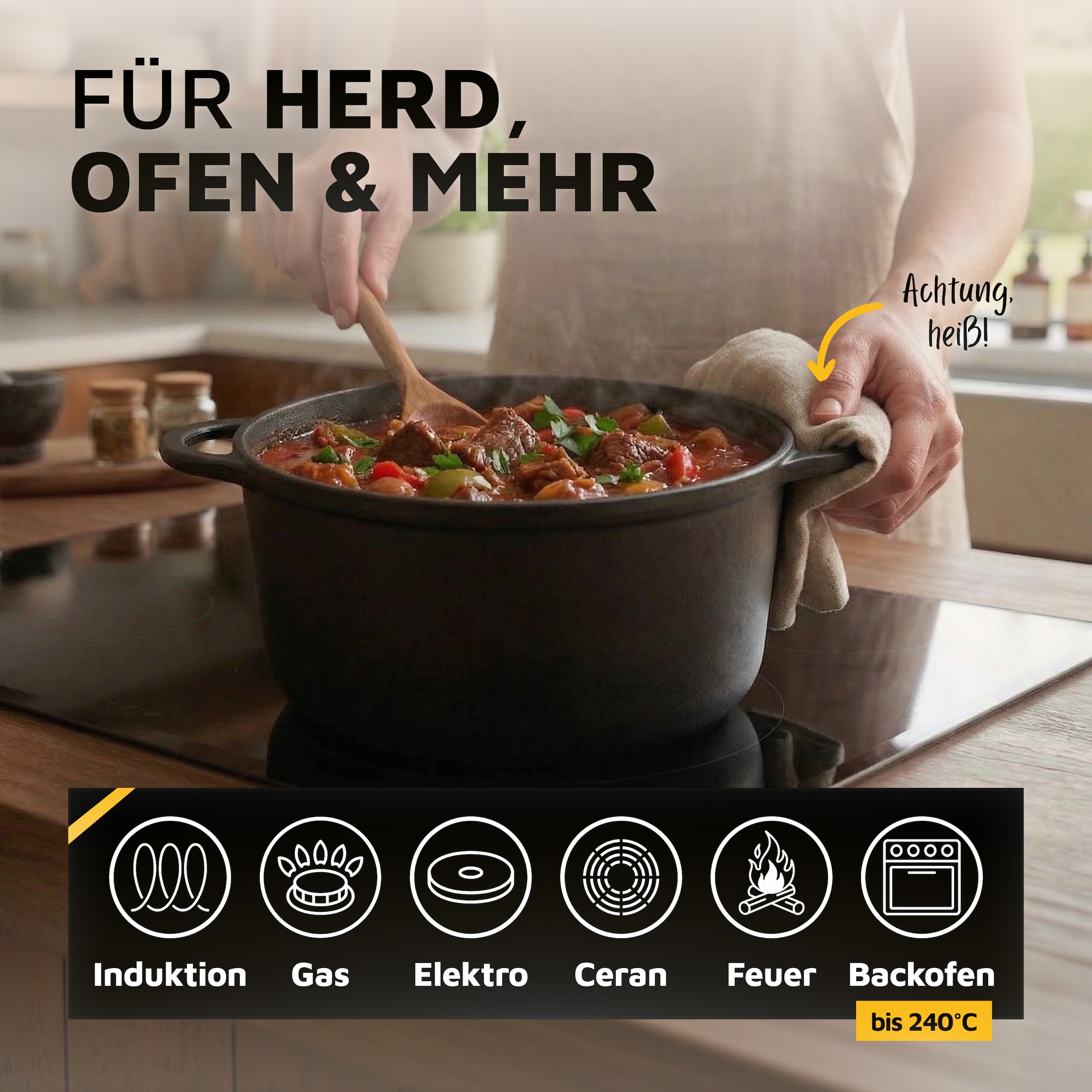 Krüger Fleischtopf »Eisenguss Fleischtopf mit Deckel RUSTICA« 1 Stk. tlg. Gusseisen