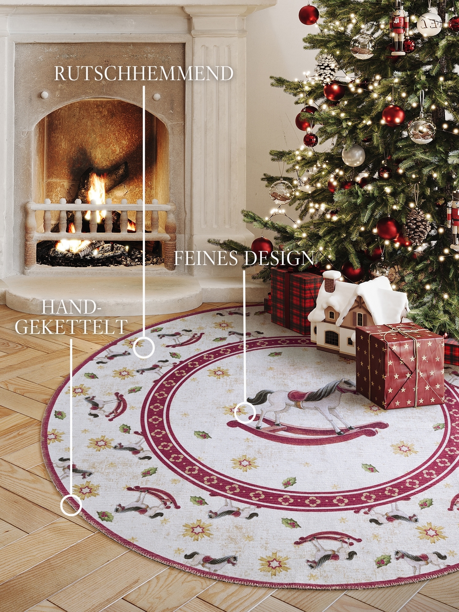 Villeroy & Boch Teppich »Toy's Delight Limited Edition Rocking Horse«, rund, 3 mm Höhe, Limited Edition, Weihnachten, Wohnzimmer, Baumrock, Waschbar, Rund
