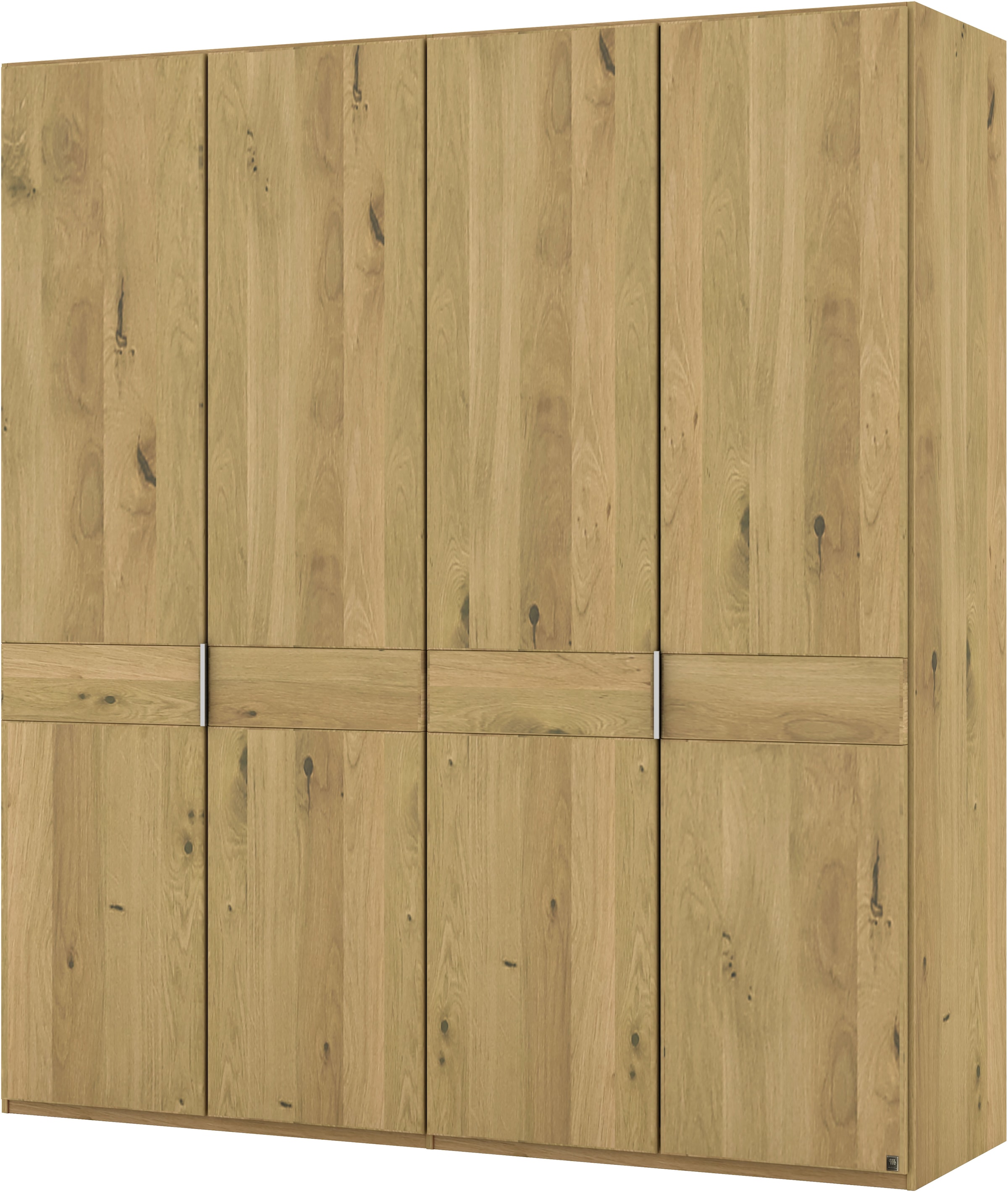 Musterring Drehtürenschrank »Savona, Kleiderschrank, Schrank, Garderobe, teilmassiv Eiche«, (mit Türdämpfern, in 5 Breiten & 2 Höhen, extra Böden, MADE IN GERMANY), Türen in Bianco-Eiche massiv, mit Querriegel, verschiedene Größen