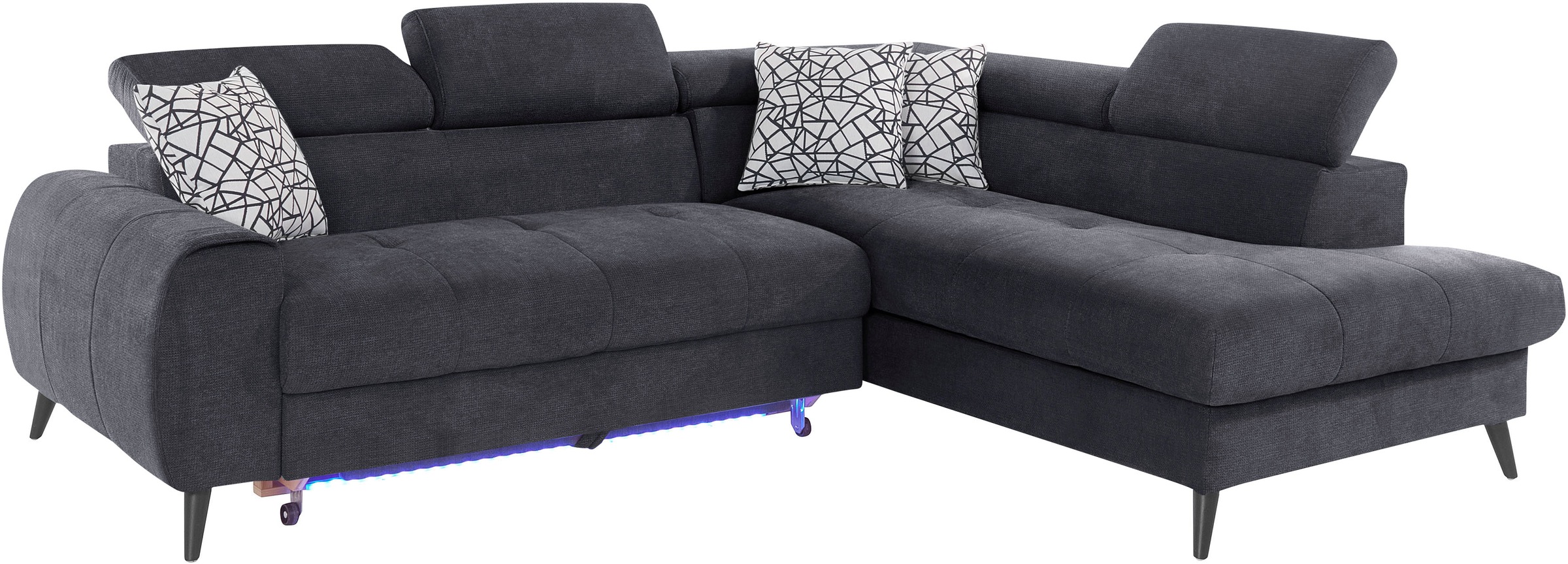 COTTA Ecksofa »Mia L-Form mit 3 Zierkissen«, wahlweise mit Bettfunktion, Bettkasten, Beleuchtung & Wireless-Charger