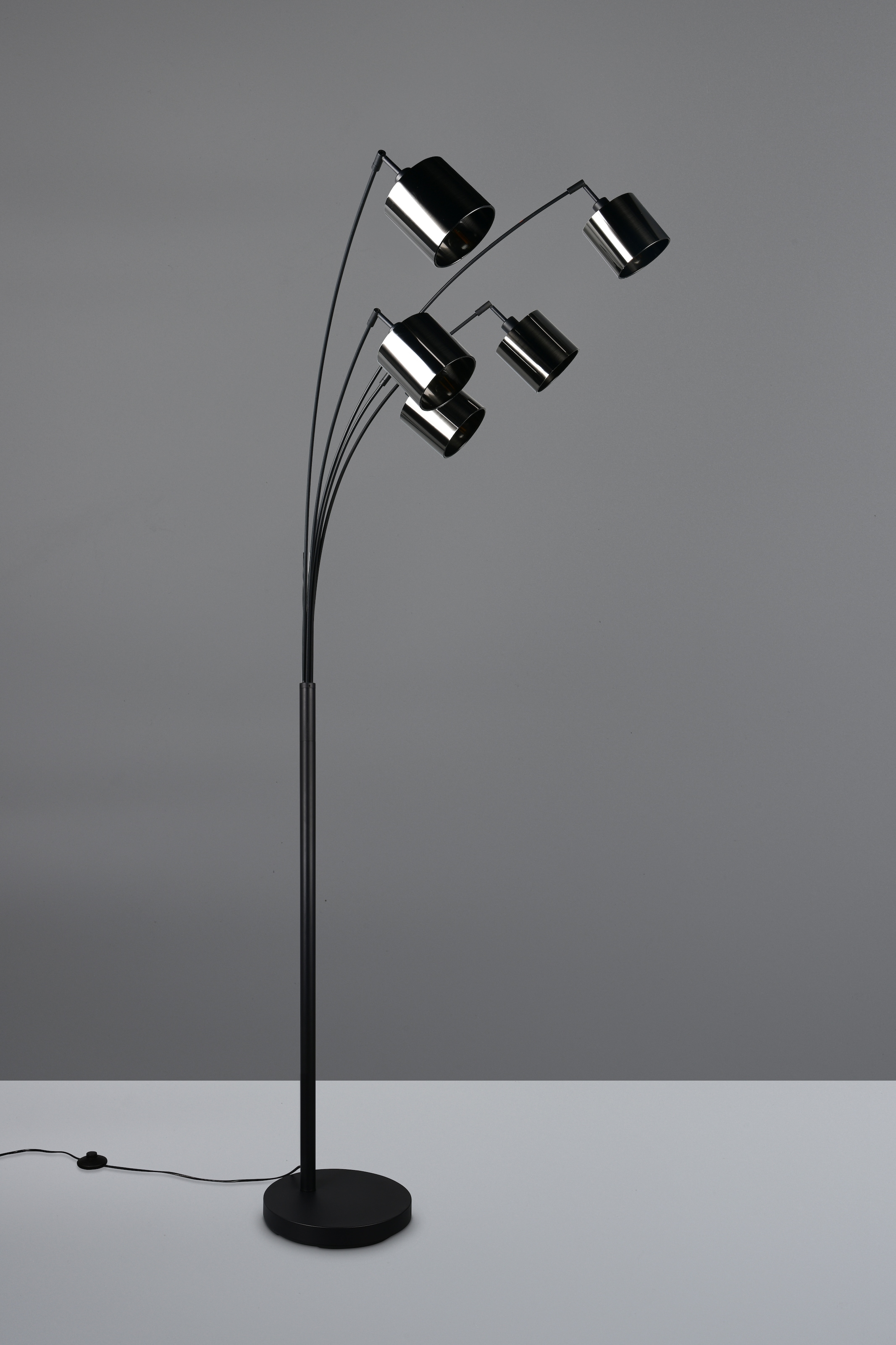 REALITY Leuchten Stehlampe »JASON, Stehleuchte 5-flammig exkl 5x E14 max 10W, Höhe 200cm 72cm tief« E14 1 Stk. warmweiß - kaltweiß Bogenleuchte Metall schwarz, Lampenschirme rauchgrau, Fußschalter