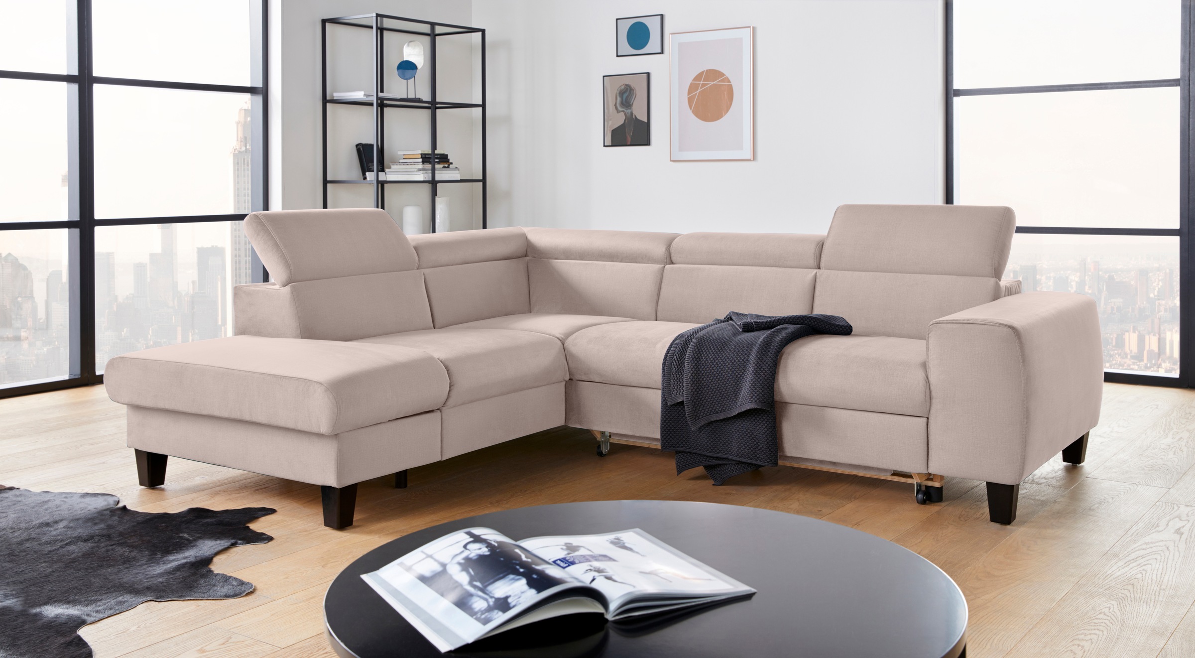 COTTA Ecksofa »Morven L-Form mit Kopfteilverstellung«, wahlweise mit Bettfunktion, Bettkasten & Wireless-Charger