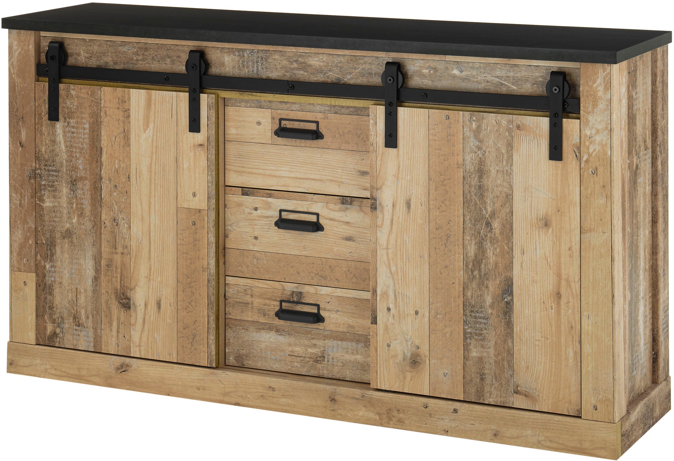 Premium collection by Home affaire Sideboard »SHERWOOD«, in modernem Holz Dekor, mit Scheunentorbeschlag und Apothekergriffen aus Metall, Breite 161 cm