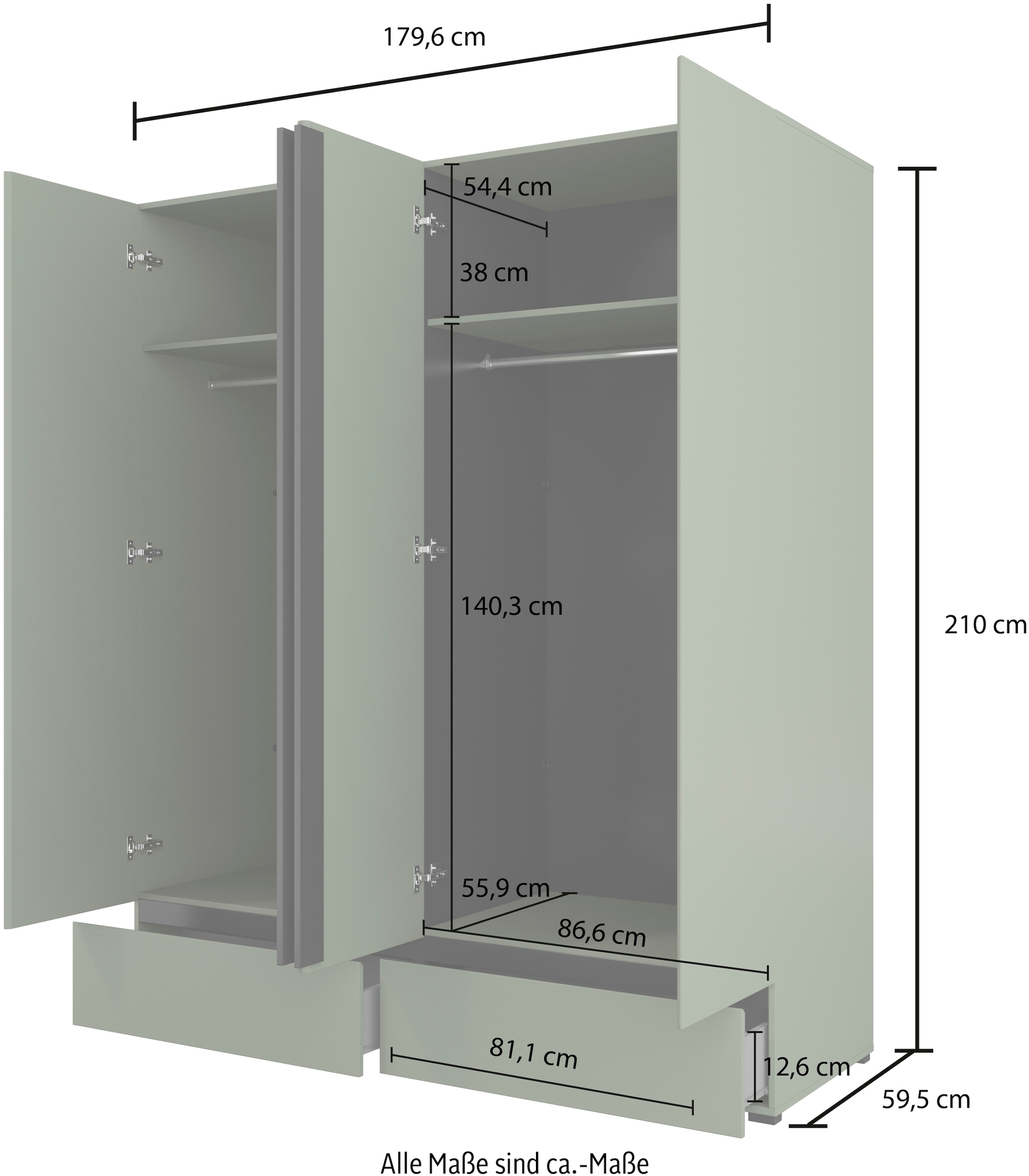 Home affaire Schlafzimmer-Set »Cross, moderne, grifflose Optik, FSC-zertifiziert«, (4 tlg., Bett 180x200cm, 2 Nachtkommoden, Schrank 2-oder 4-türig), Komplettschlafzimmer-Set
