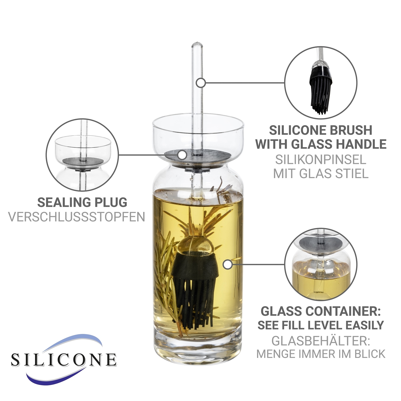WENKO Marinadenpinsel »Modell Marta« Marinadenglas mit Silikonpinsel, ideal beim Kochen & am Grill