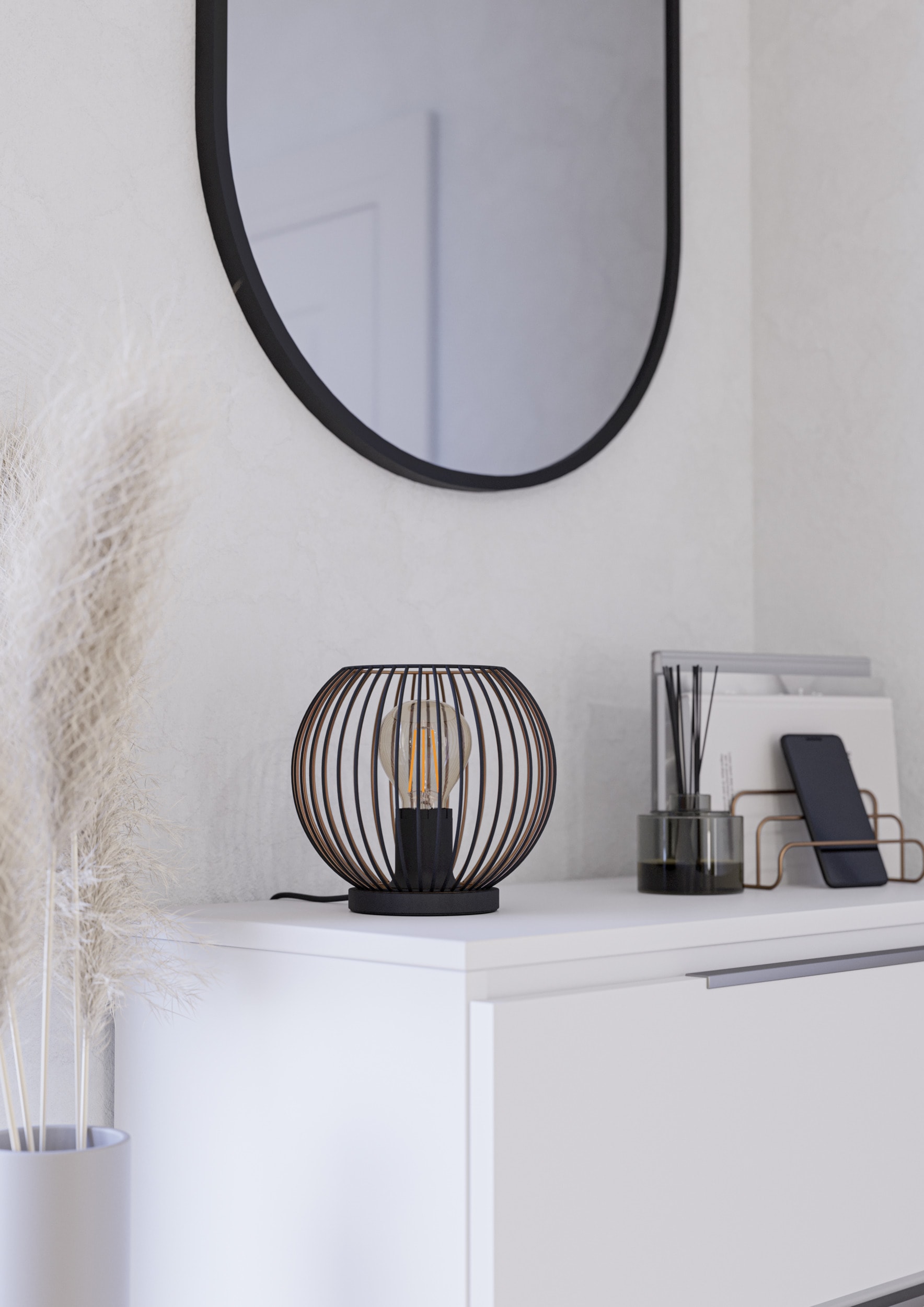 EGLO Tischleuchte »ALMANZORA Tischlampe - Stahl - E27 - 1X60W - IP20« E27 1 Stk. Nachttischlampe, Schreibtischleuchte, Leselampe, H18,5 x Ø20 cm