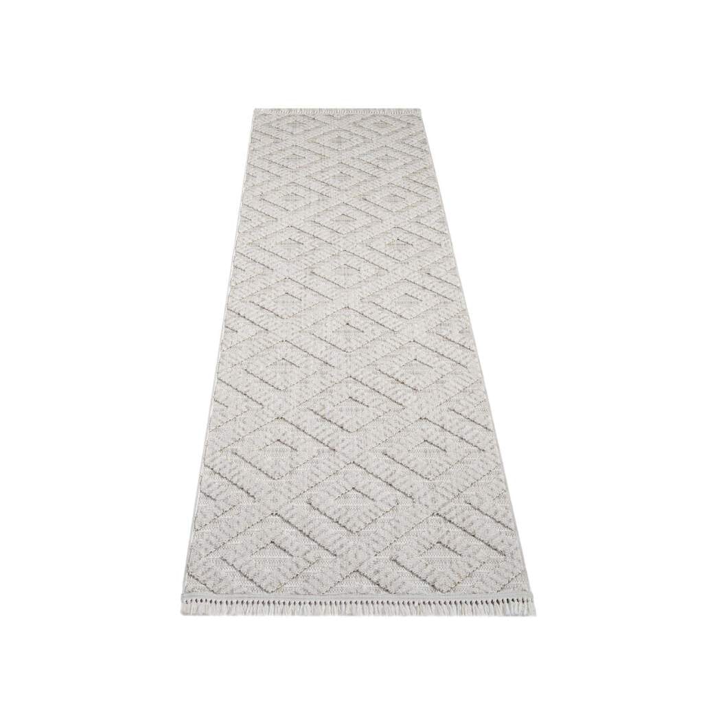 Carpet City Teppich »CLASICO 8927«, rechteckig, 11 mm Höhe, Läufer, Kurzflor, Hochtief-Muster, Boho, Fransen, Wohnzimmer