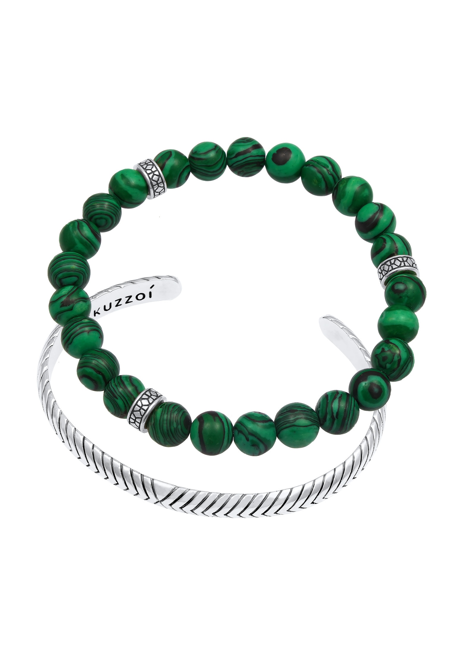 Kuzzoi Armreif »Armband Herren Malachit Stein Armreif Oxidiert 925er (2 tlg)«