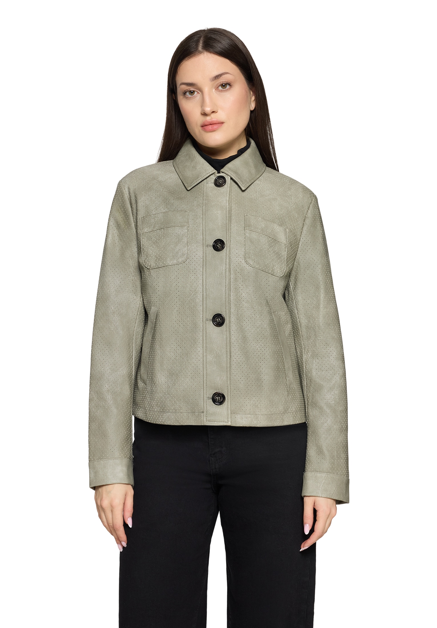 Amber & June Lederimitatjacke »Kunstleder-Jacke mit Kragen«