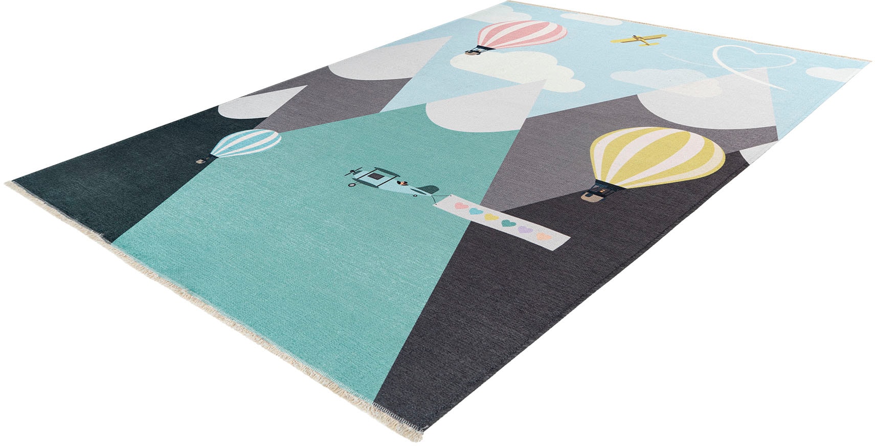 Obsession Kinderteppich »My Greta 605« rechteckig 6 mm Höhe Kurzflor, Motiv Berge, mit Fransen, Kinderzimmer