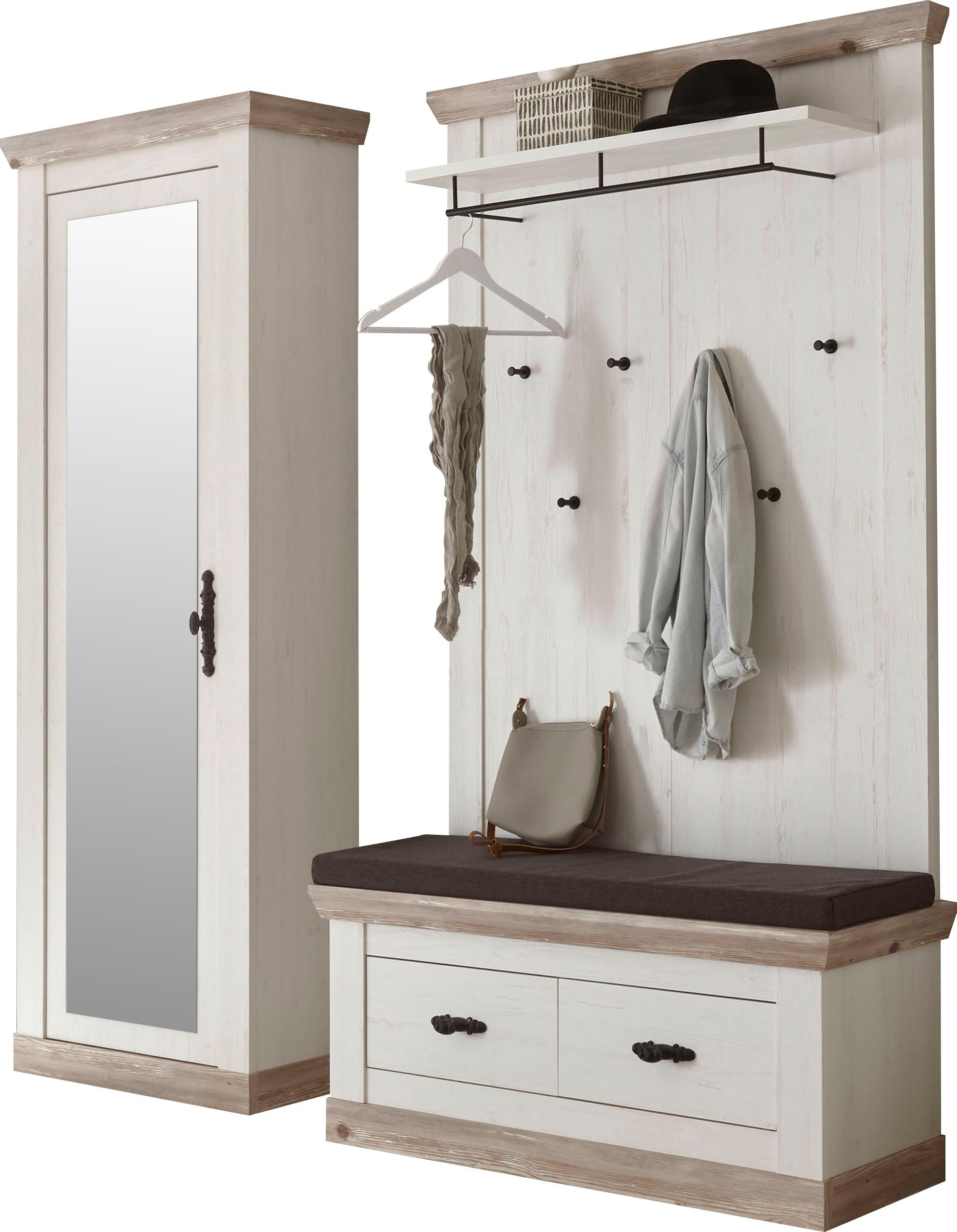 Home Affaire Garderoben-Set »Florenz« mit Sitzkissen 4tlg. in weiß, Größe B/H/T: 190 cm cm