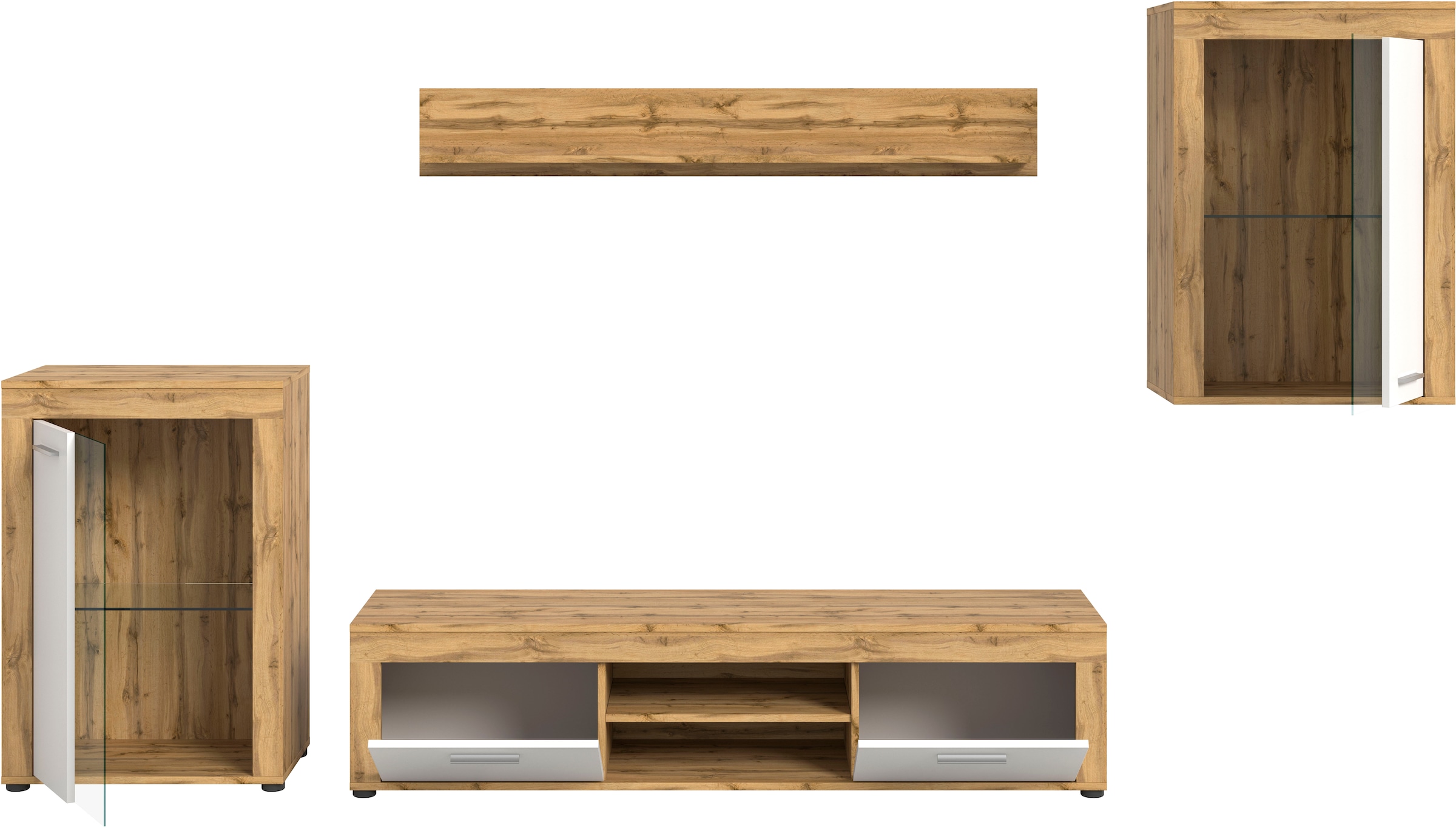 INOSIGN Wohnwand »Aosta,  4-tlg., bestehend aus: 2x Vitrine, Lowboard & Wandboard« 4 Stk. tlg.