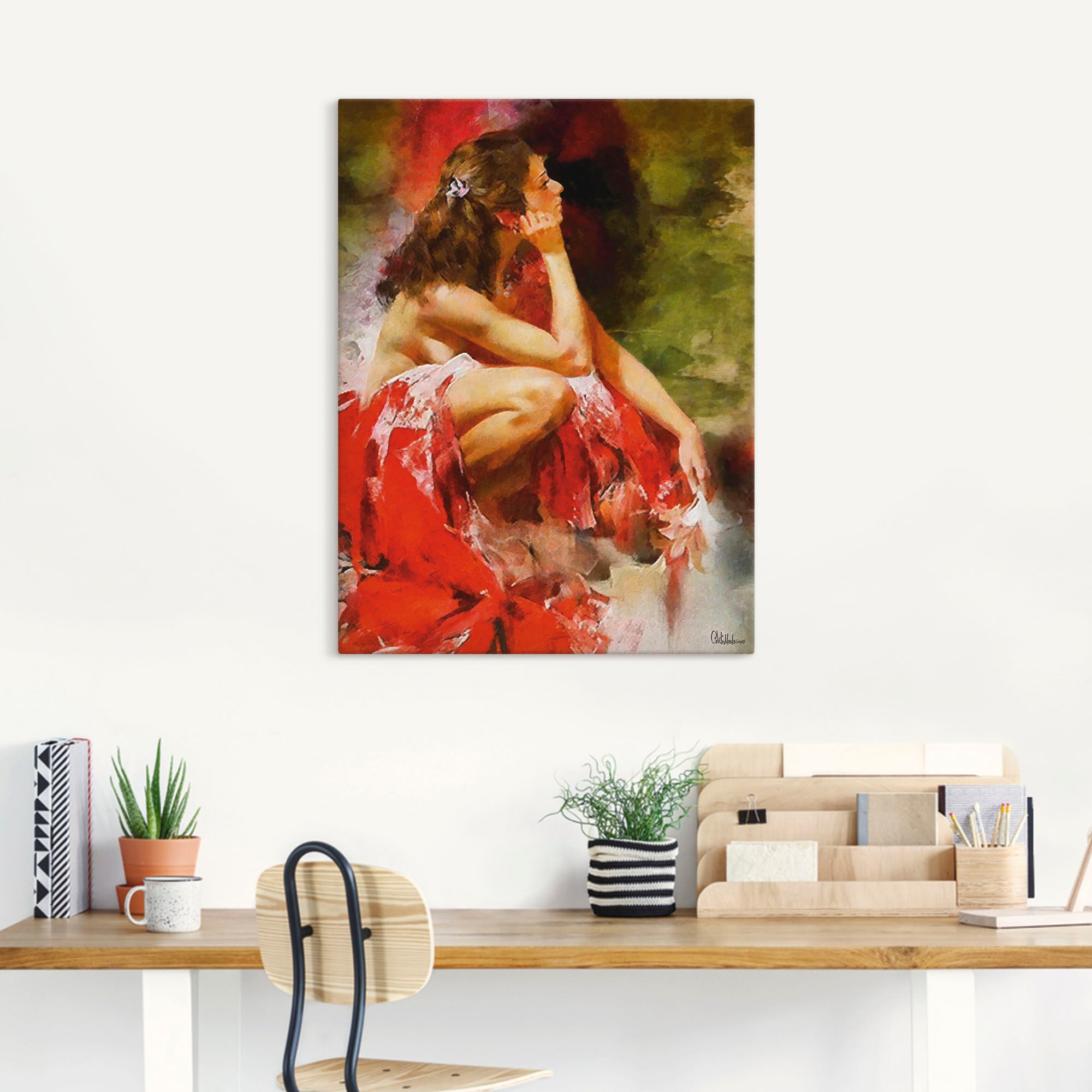 Artland Wandbild »Träumendes Mädchen in Rot«, Bilder von Frauen, (1 St.), als Alubild, Leinwandbild, Wandaufkleber oder Poster in versch. Größen