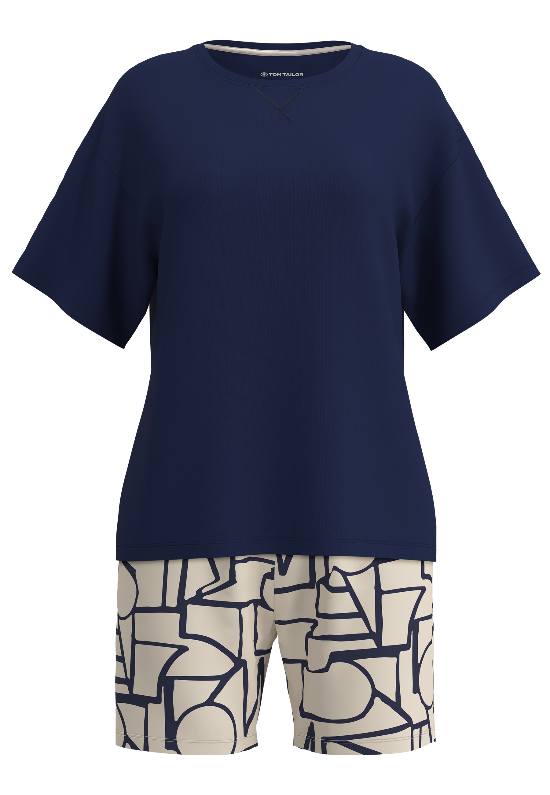 TOM TAILOR Shorty Halbarm, mit Muster, Rundhalsausschnitt, Viskosemix