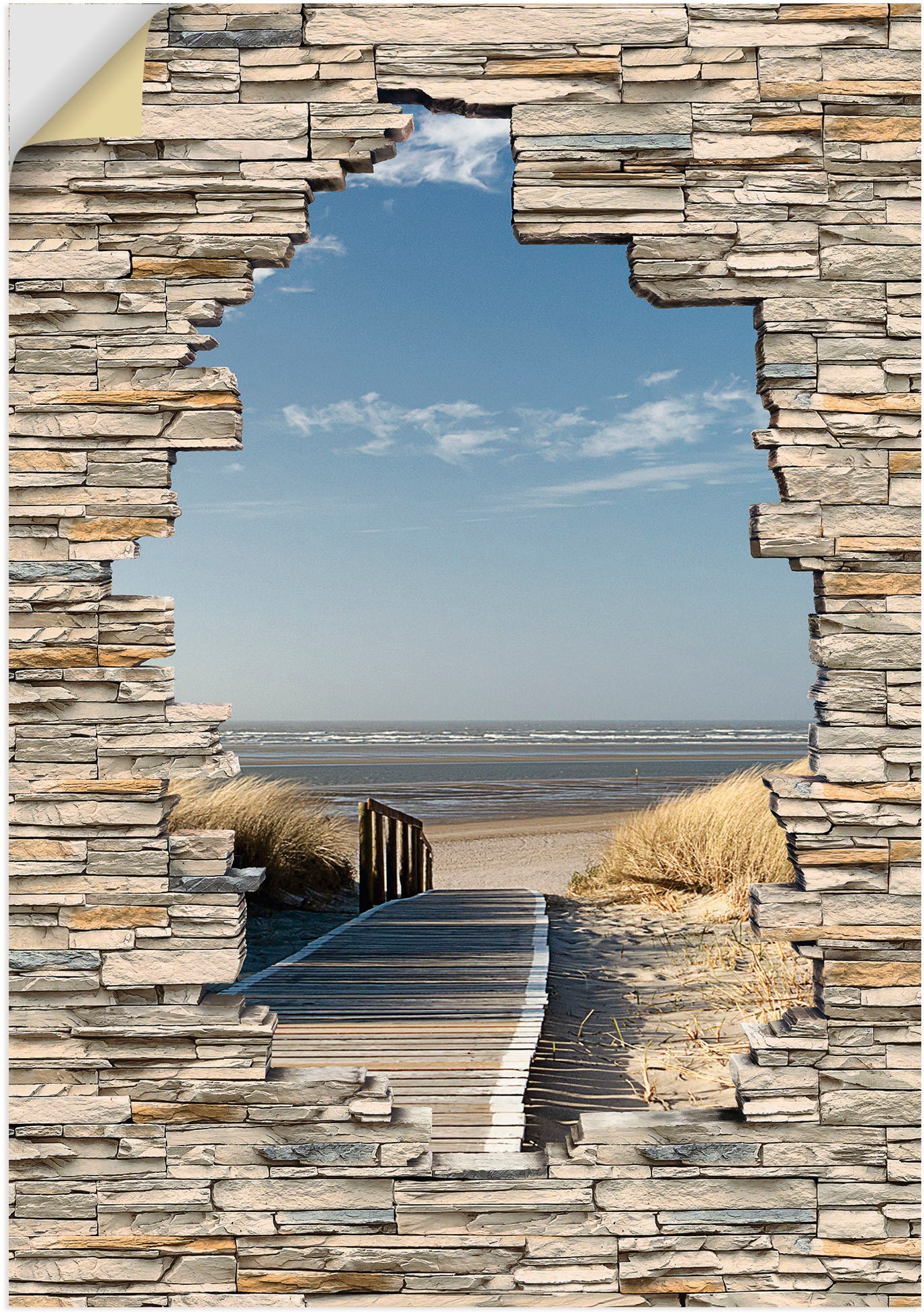 Artland Wandbild »Nordseestrand Langeoog Steg Stein Mauer«, Strandbilder, (1 St.), als Wandaufkleber in verschied. Größen