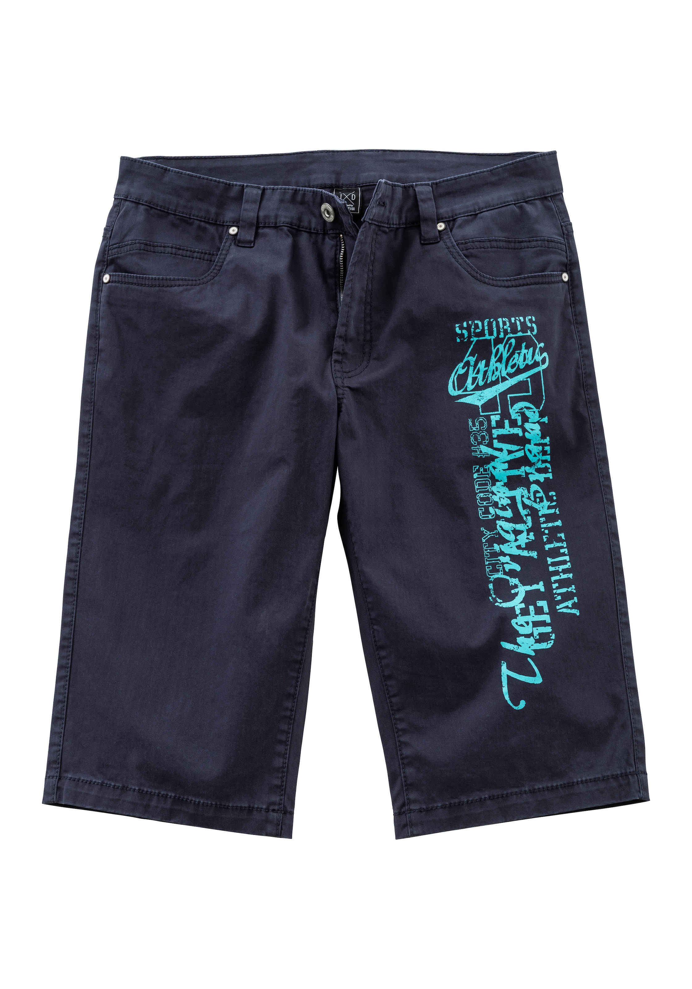 John Devin Bermudas »aus elastischer Baumwollmischung«, mit großem Druck auf dem Bein, 3/4 Shorts