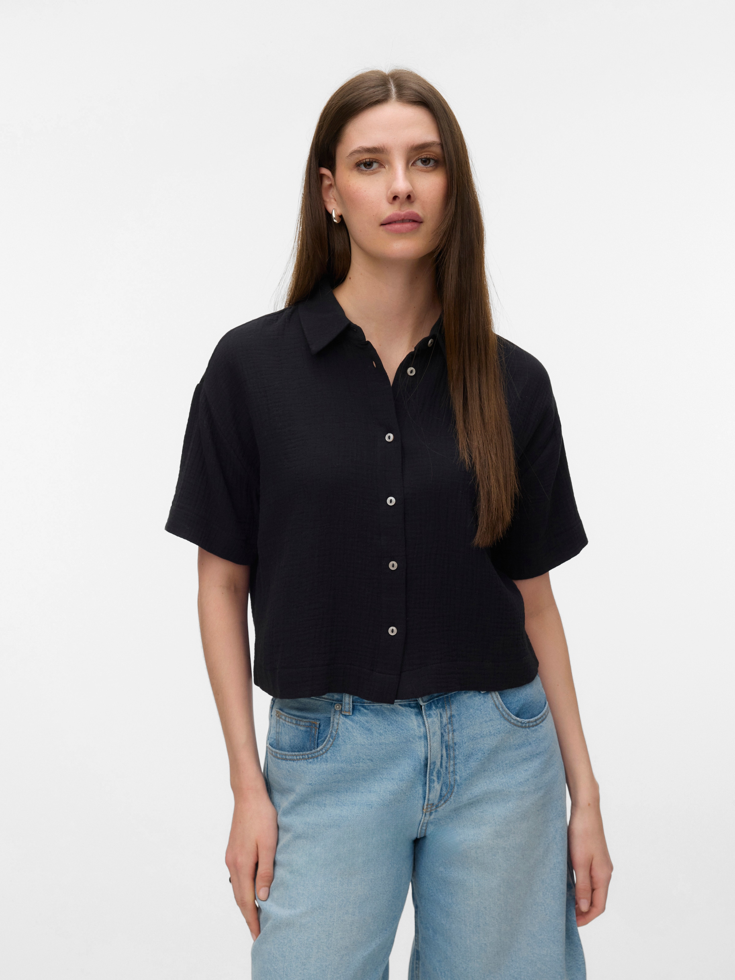 Vero Moda Kurzarmbluse »VMNATALI SS CROP SHIRT WVN NOOS« Baumwolle, verkürzte Form