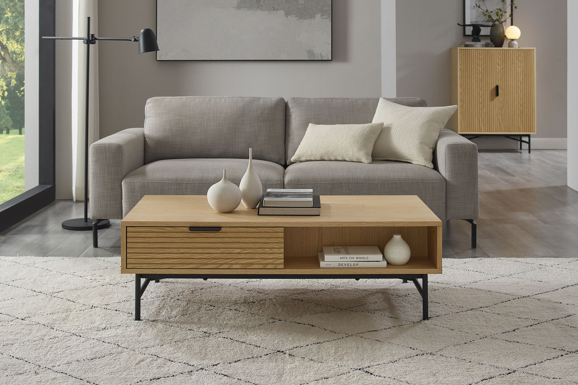 Salesfever Couchtisch »Visby Coffeetableh für stilvolles Wohnen« Eiche Echtholzfurnier in beige, Größe B/H/T: 120 cm x 40 cm x 60 cm