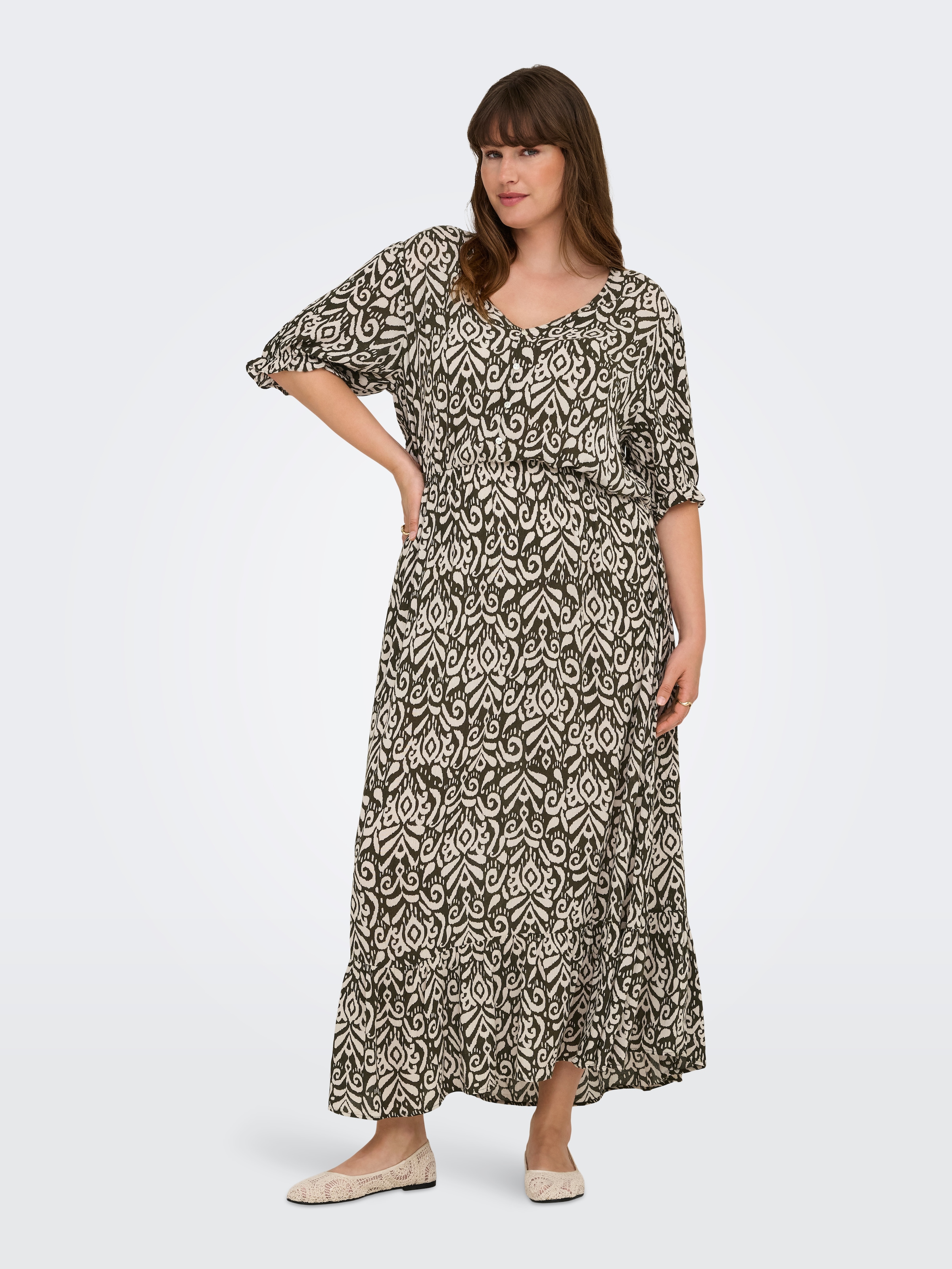 ONLY CARMAKOMA Sommerkleid »CARCHIANTI S/S CALF DRESS WVN NOOS«, mit Volant