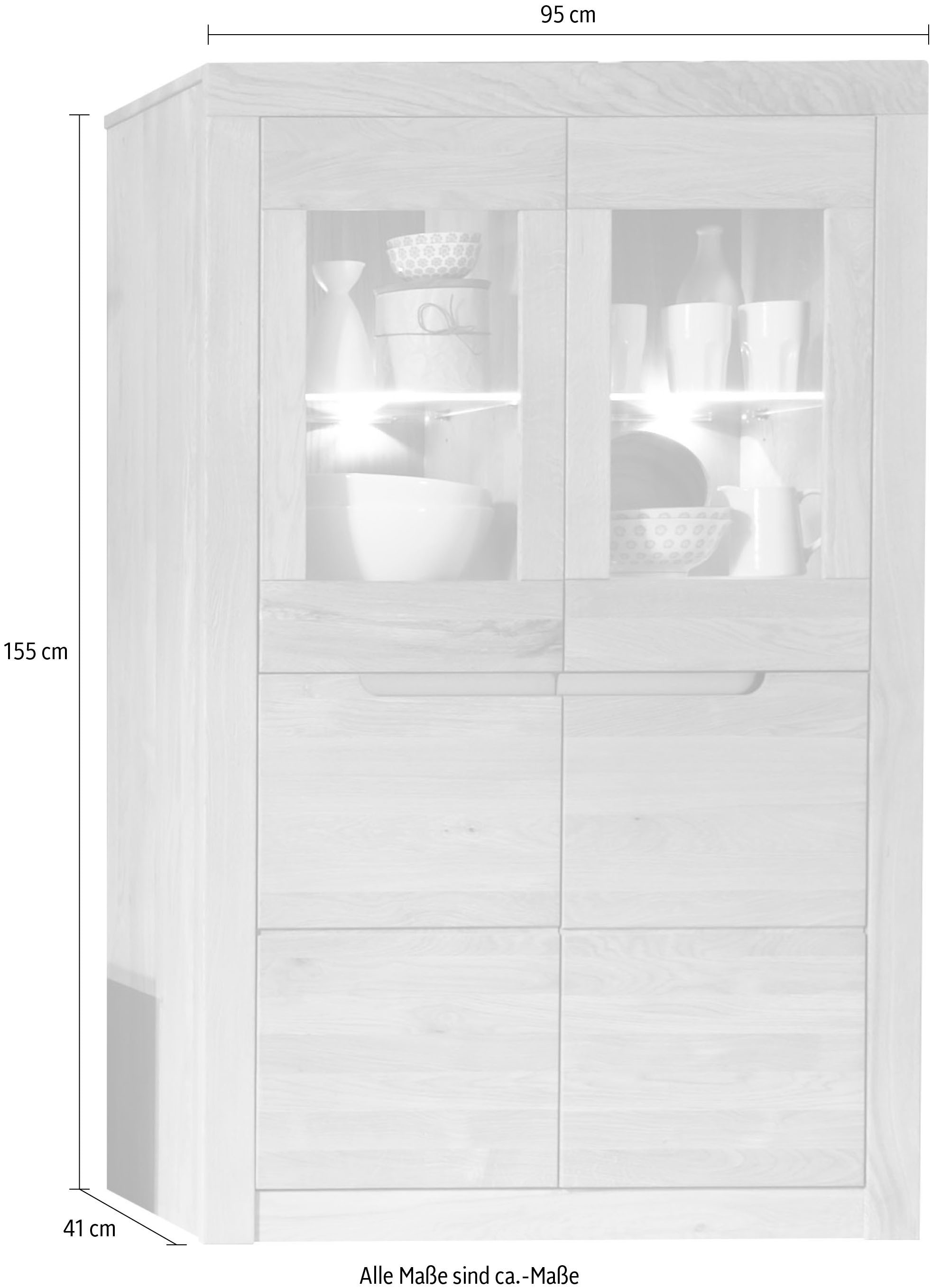 Wohnglücklich by Infantil Vitrine 155 cm, Höhe »Basel«, Schrank, online kaufen Landhaus Glasvitrine, Hochschrank, Wildeiche