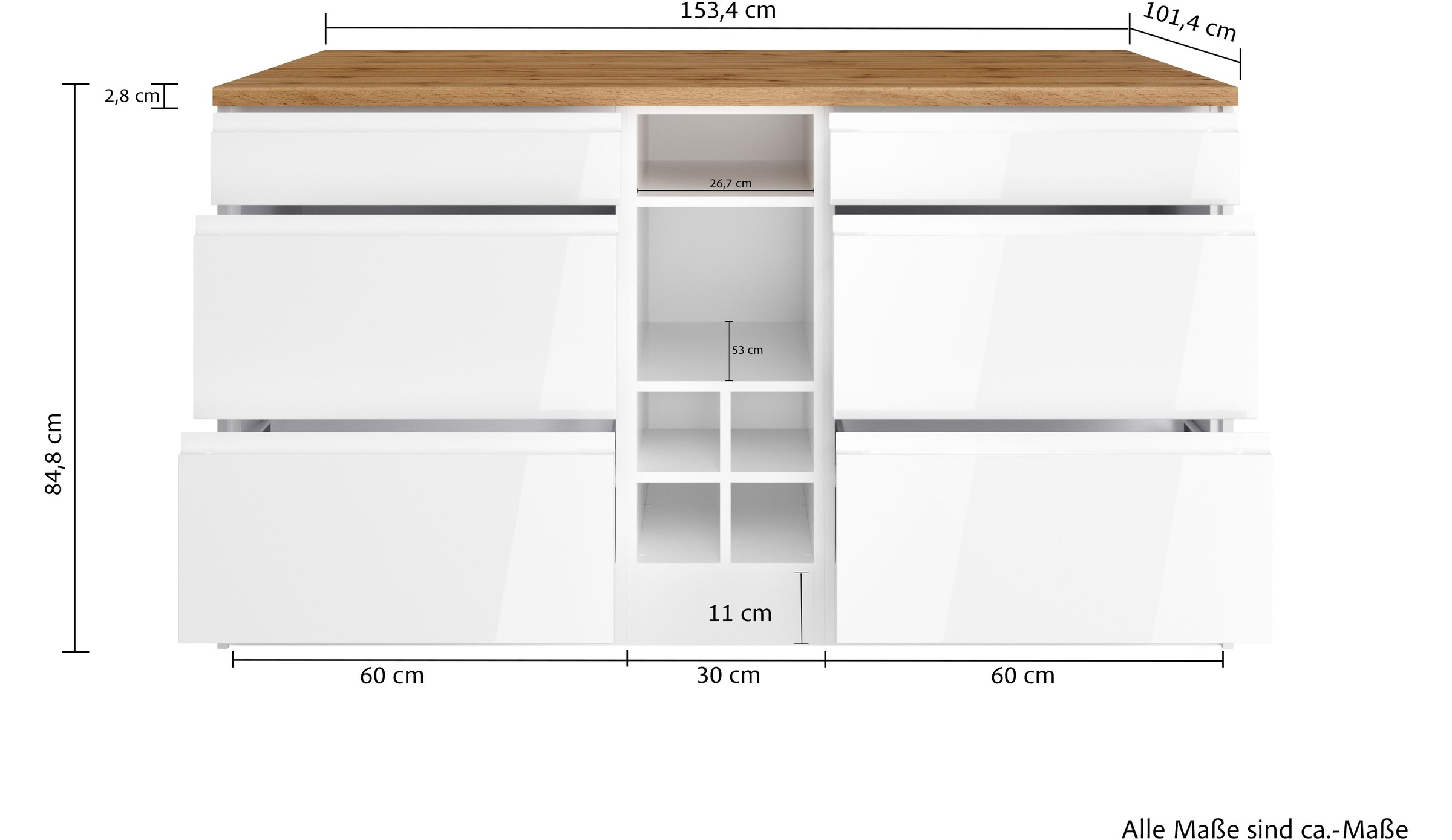 KOCHSTATION Kücheninsel »KS-Virginia«, Breite 153 cm, MDF-Fronten, Flaschenregal