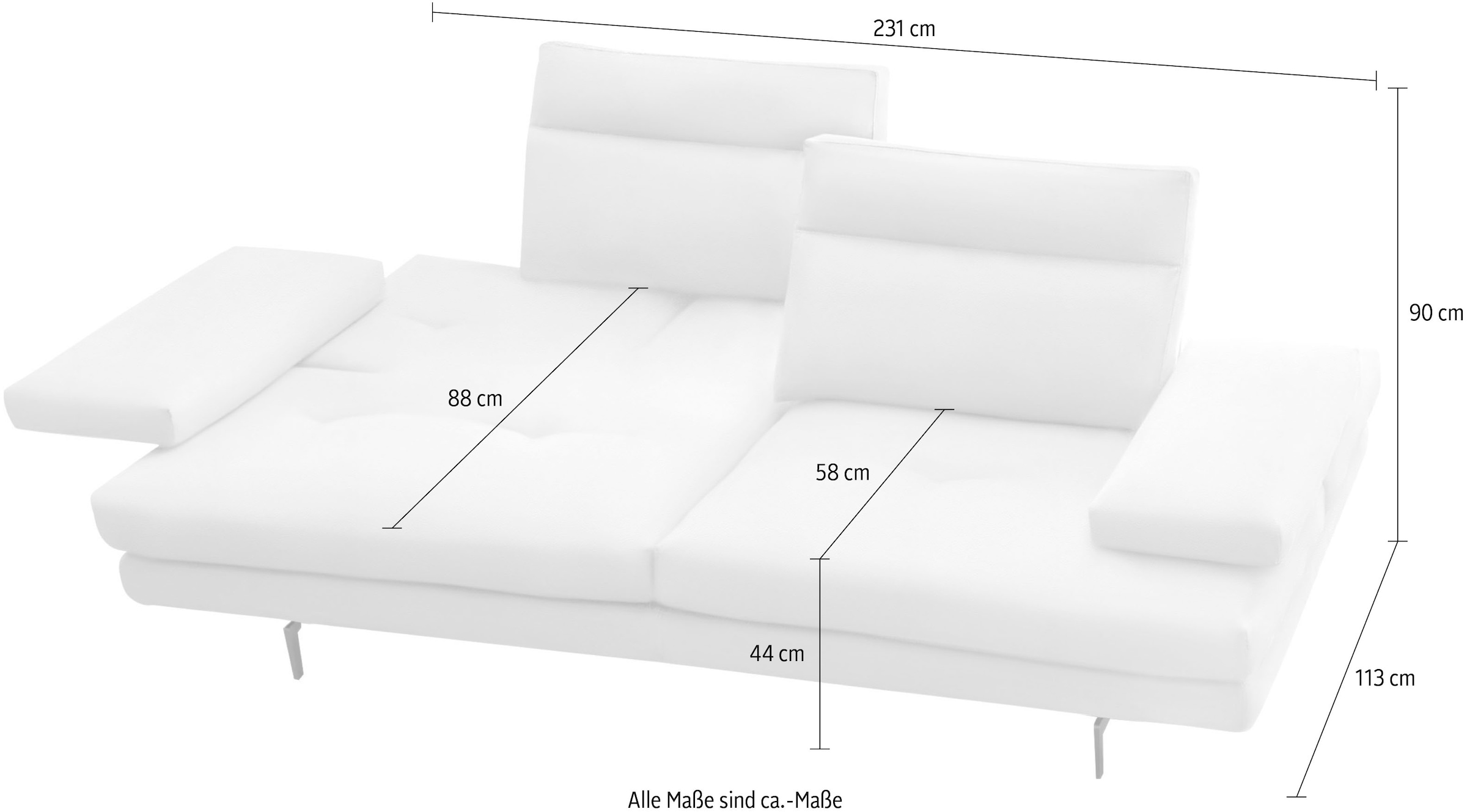 CALIA ITALIA 3-Sitzer inkl. Sitztiefenverstellung und Armteilfunktion, Füße in Schwarz matt