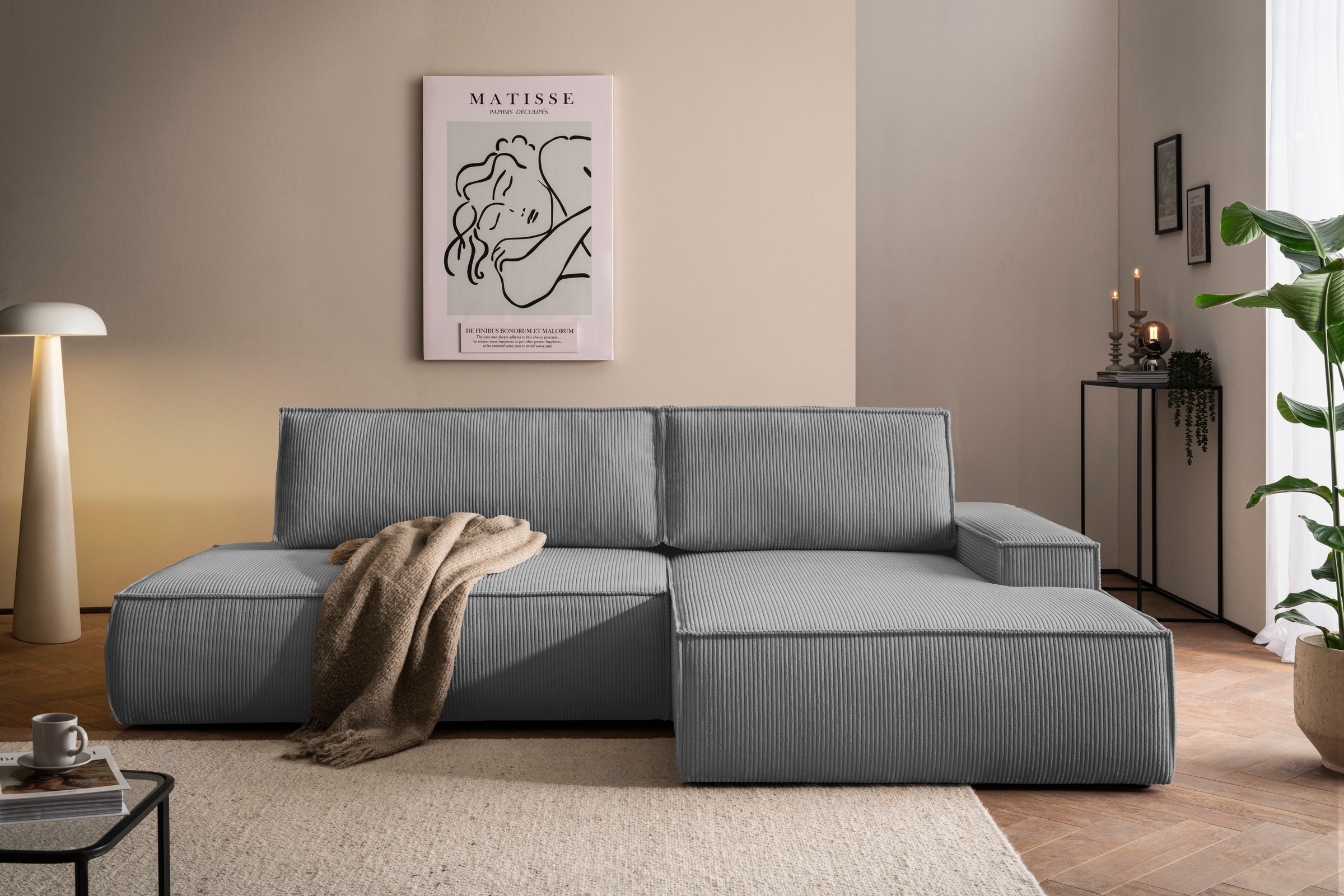 Home affaire Ecksofa »SHERWOOD,  Schlafsofa in L-Form offen (275cm), Cord, Leinenoptik« Schlaffunktion und Bettkasten, Kedernaht, hoher Sitz- & Liegekomfort,