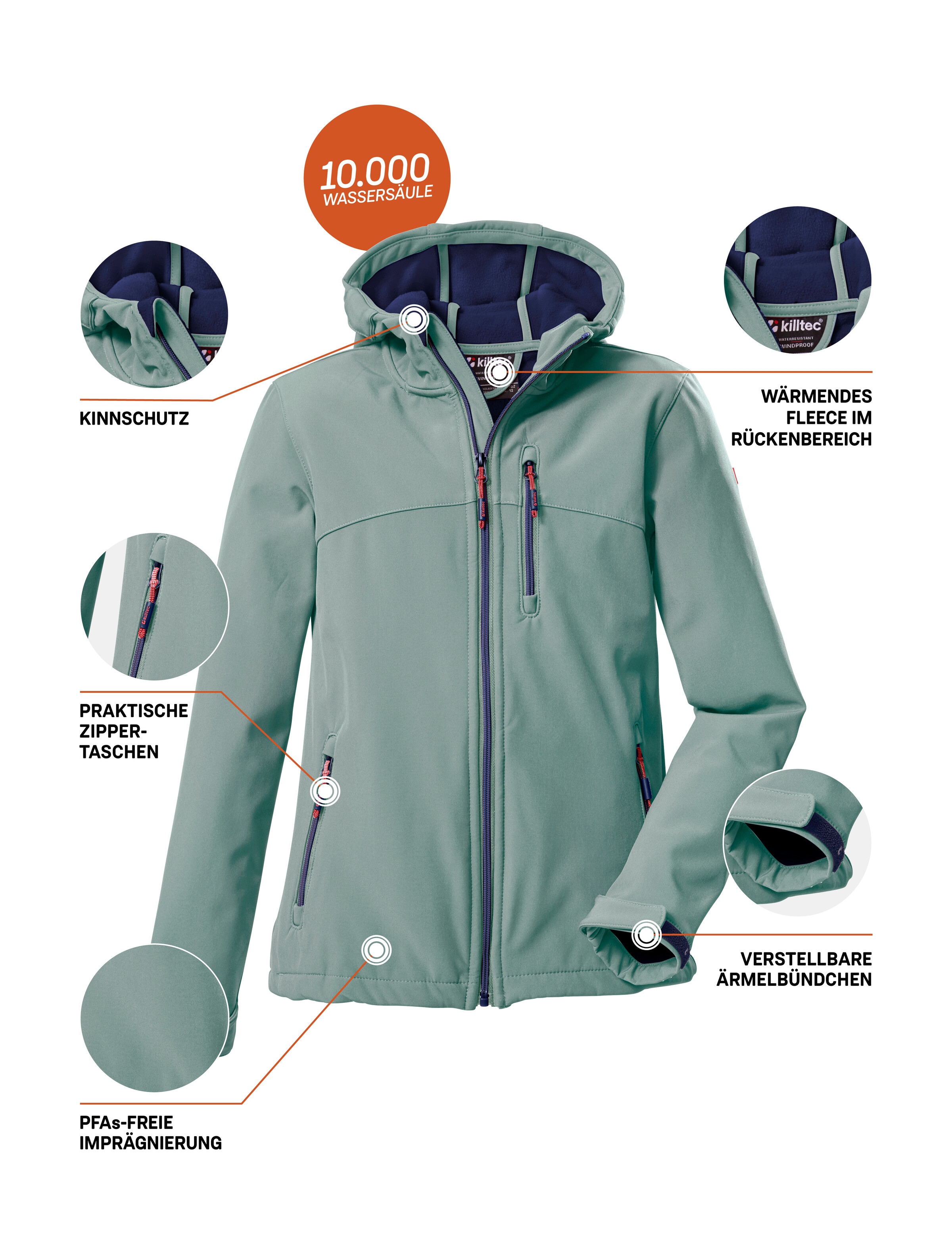 Killtec Softshelljacke »Girls Softshelljacke«, Wasserabweisend, verstellbare Kapuze u Ärmel, Fleece-Innenfutter