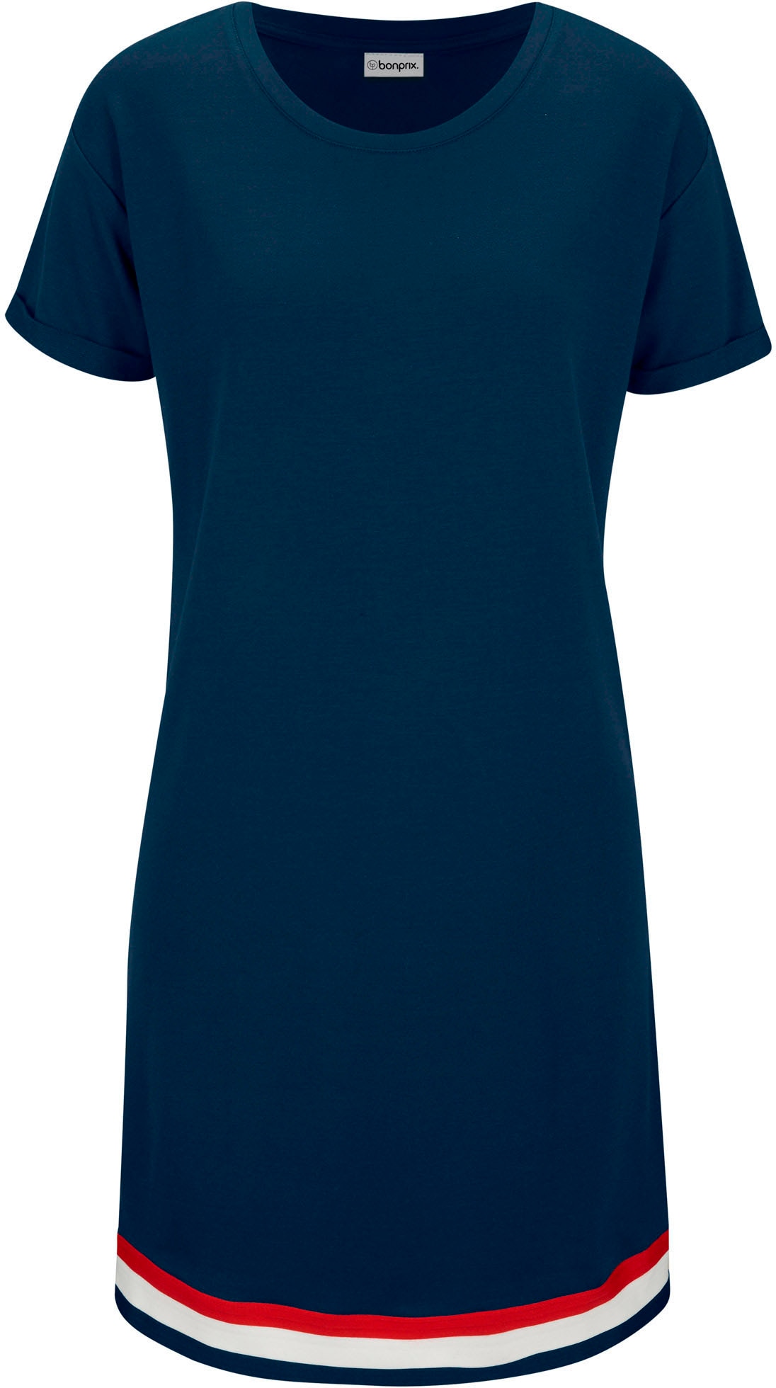 bonprix Sweatkleid unifarben, mit Rundhalsausschnitt, Kurzarm, umgekrempelte Ärmel