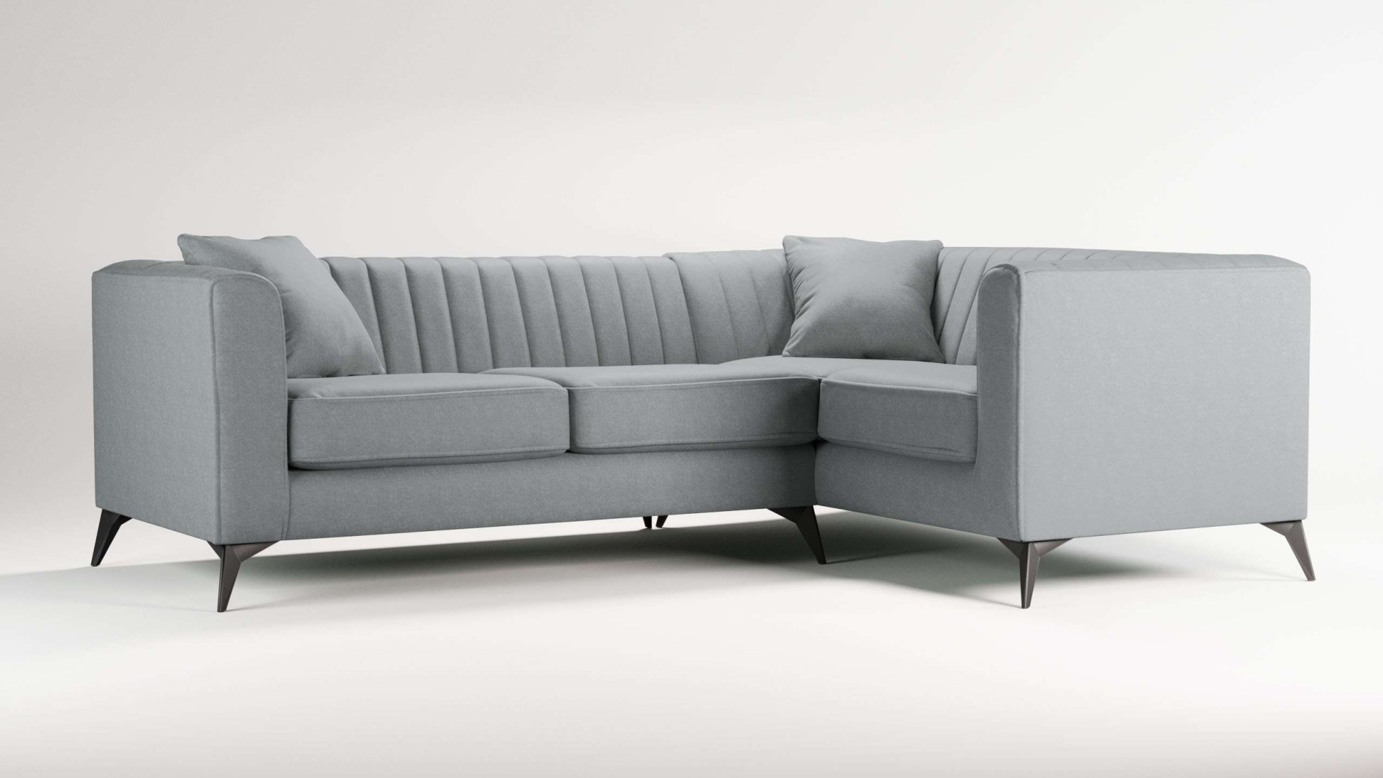 Places of Style Ecksofa »MATTHEW L-Form ideal für kleine Räume, Maße B/T/H: 240/167/74 cm«, elegantes Designsofa, Steppung im Rücken, incl. Zierkissen