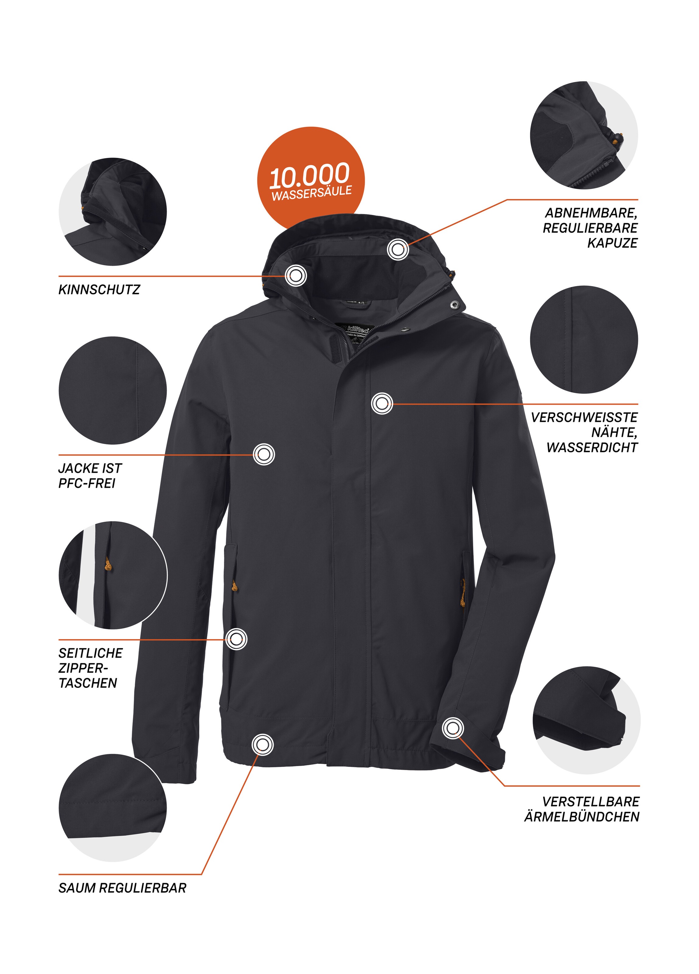 Killtec Outdoorjacke »KOS 87 MN JCKT_XENIOS«, 100% wasser- und winddicht, abzippbare Kapuze, verstellbare Bündchen