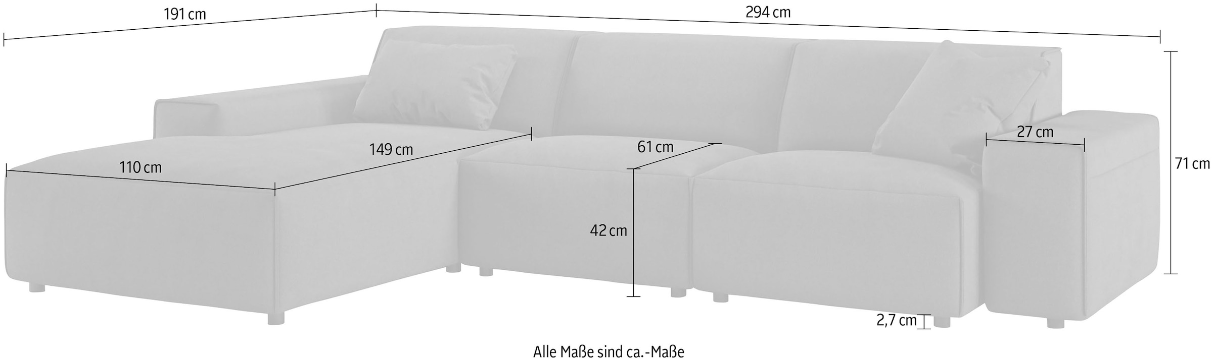 andas Ecksofa »Glimminge auch in Breitcord, Feincord, Bouclé + Easy care-Bezug«, L-Form, Breite 294, Zierkissen