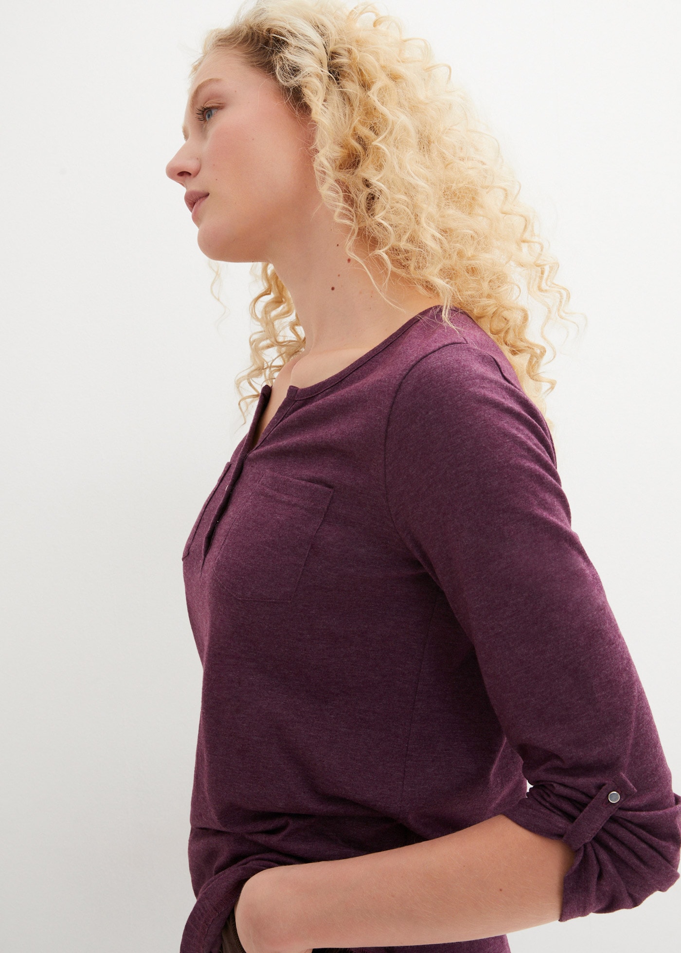 bonprix Henleyshirt lockere loose fit Passform, 3/4-Ärmel, mit Knopfleiste