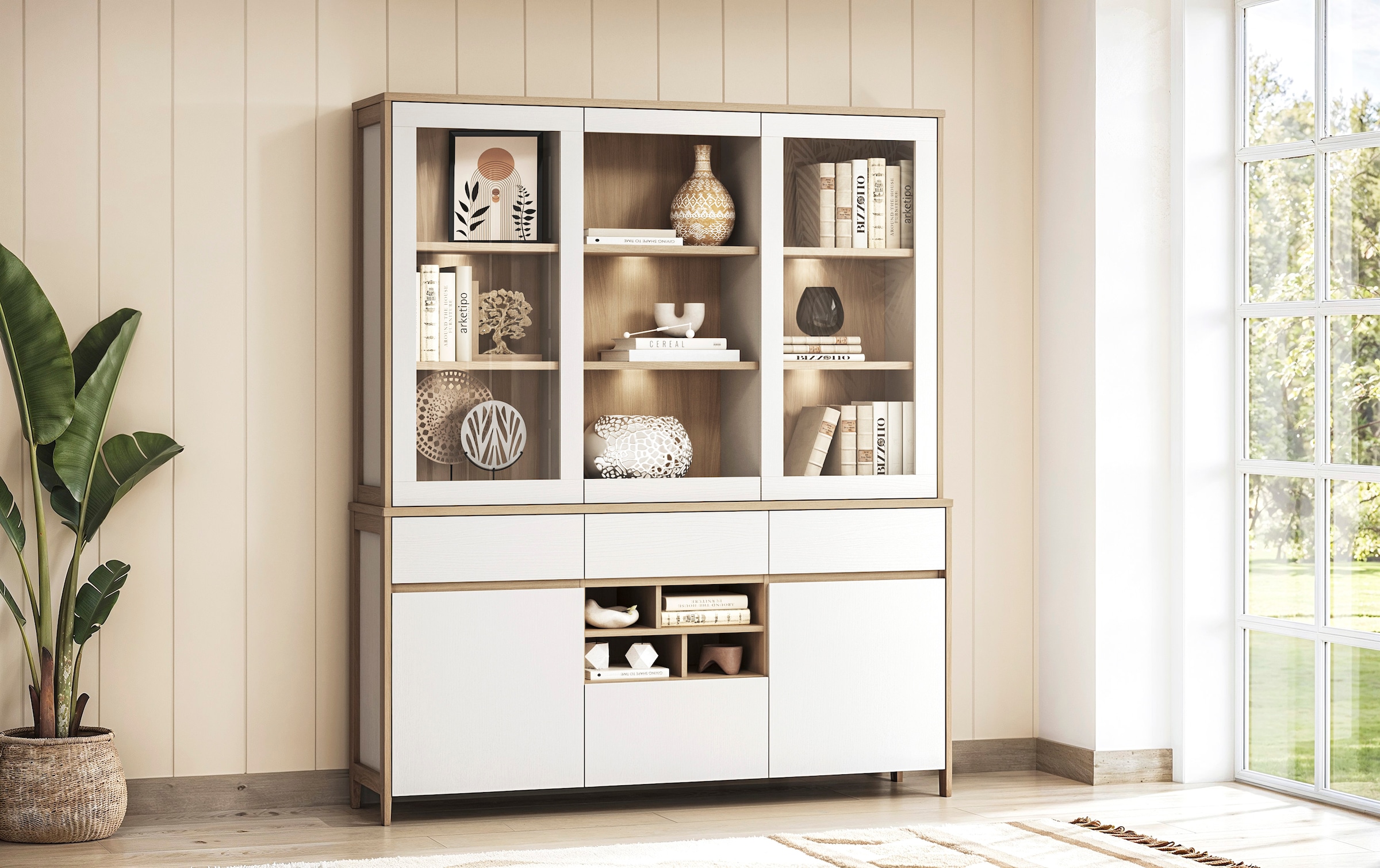 Home affaire Buffet »Stranda, Hochschrank im Scandi-Style, moderner Schrank«, Rahmenoptik, ausreichend Stauraum, vielseitig einsetzbar, 164 cm breit