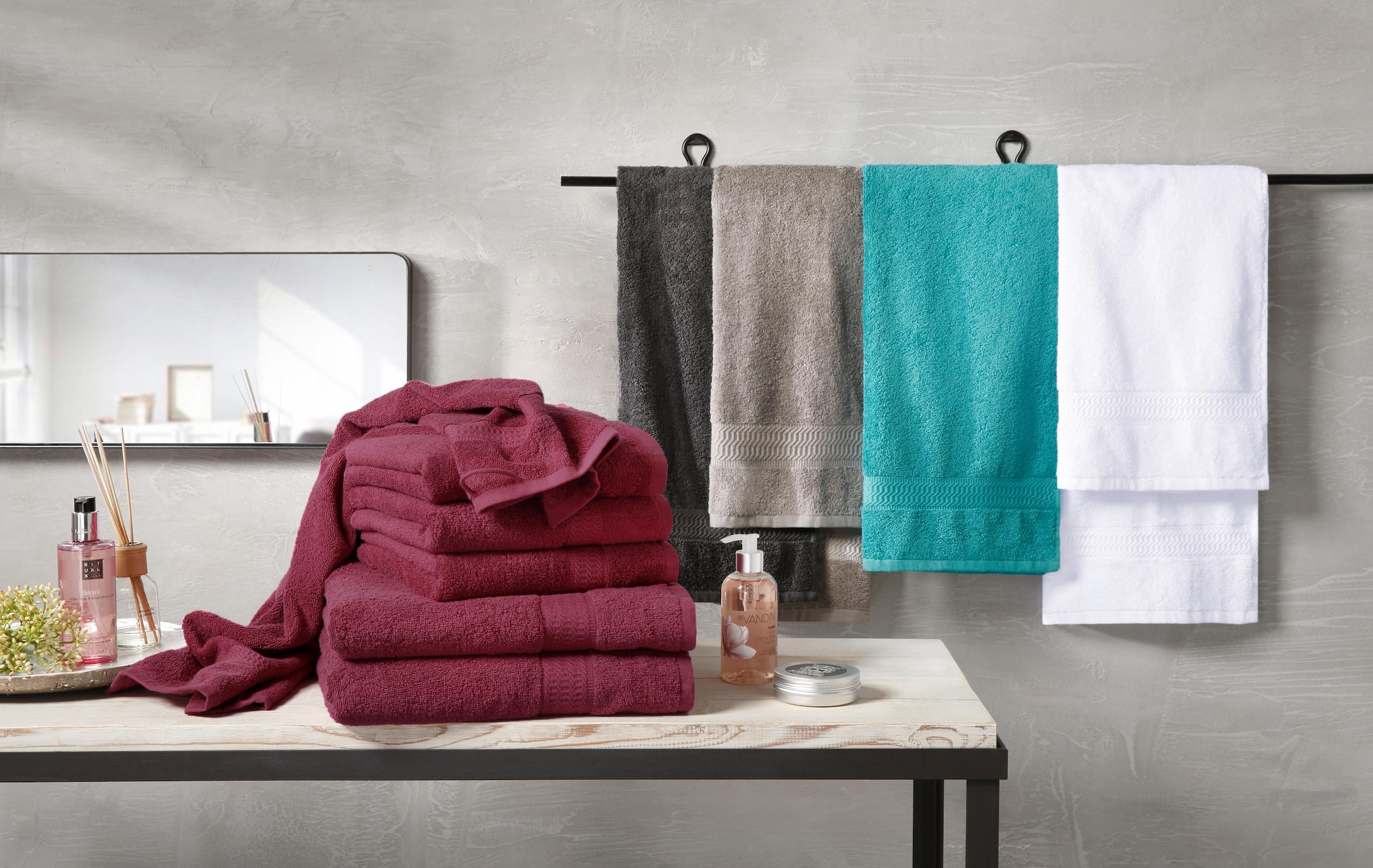 my tlg., home Baumwolle Handtuch Uni-Farben, 100% Bordüre, »Juna«, 6 OTTO Set Handtücher Handtuch-Set, bei Set, in Walkfrottee, mit