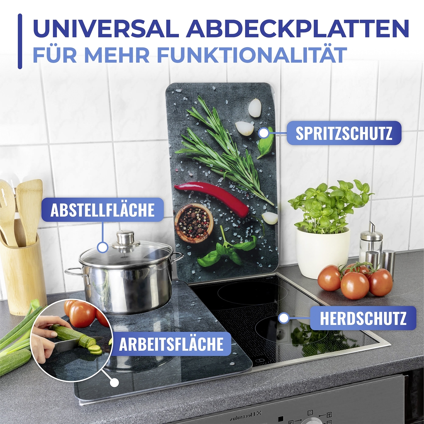 Maximex Herd-Abdeckplatte »Universal Modell Rosmarin«, (Set, 2 tlg.), Herdabdeckung für alle Herdarten, kratzfest, mit rutschfesten Füßen