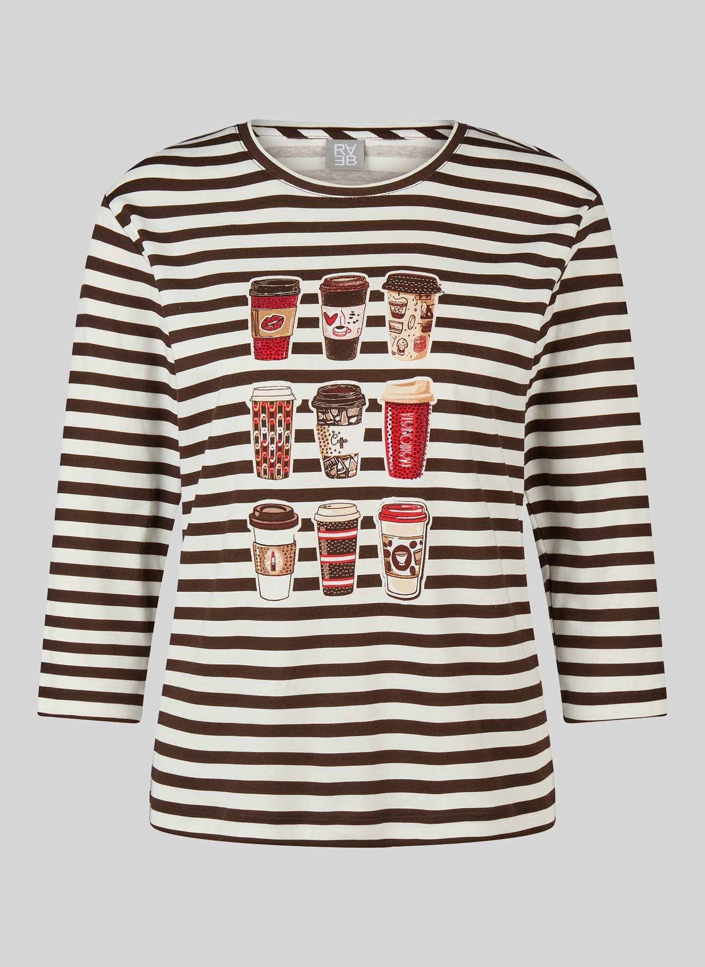 Rabe 3/4-Arm-Shirt mit Streifen-Muster - Print und Glitzersteinen