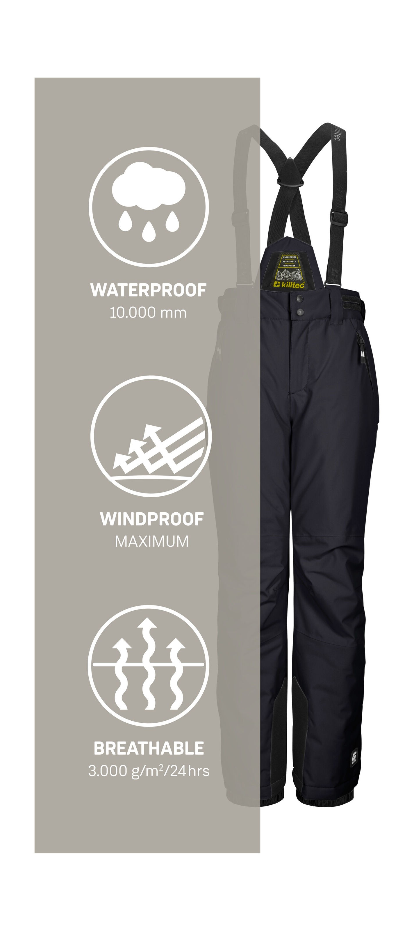 Killtec Skihose »KSW 214 BYS SKI PNTS«, Wasserdichte, atmungsaktive Skihose mit verstellbarem Latz.