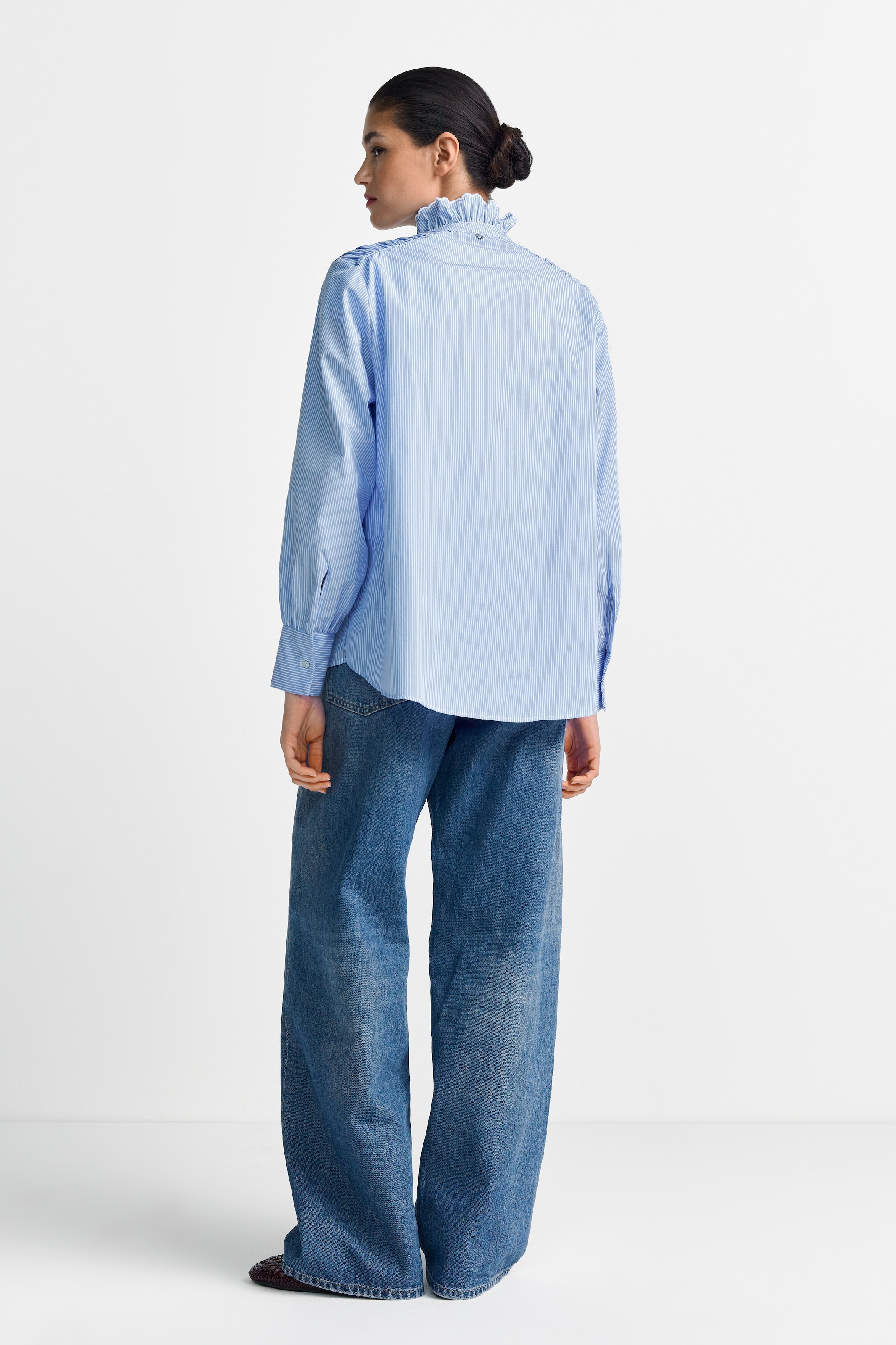 RICHROYAL Langarmbluse gestreift, mit Rüschendetails am Kragen