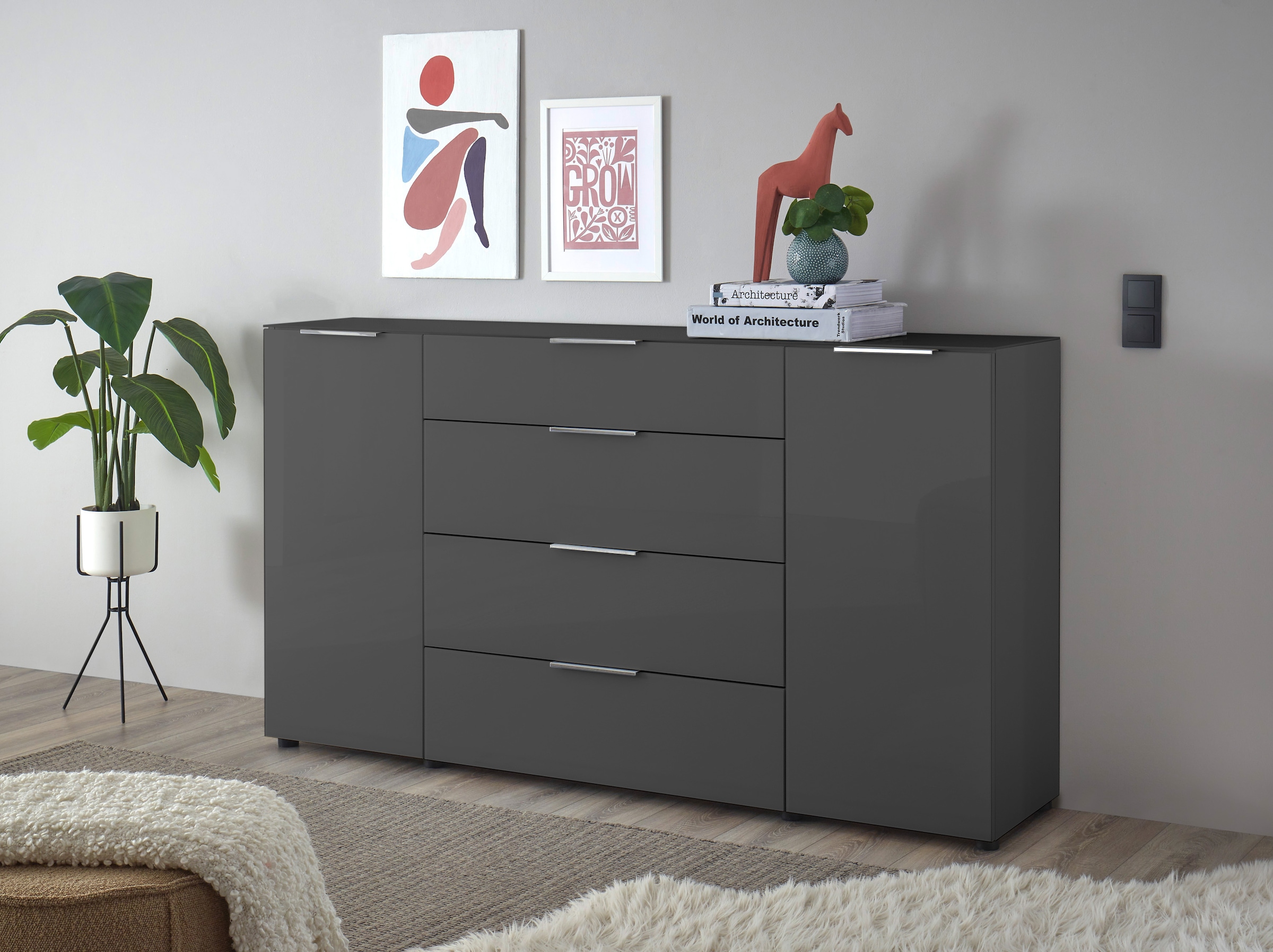 Sideboard »Santorin«, (1 St.), in weiß oder Anthrazit, Schrank mit Glasfront und...