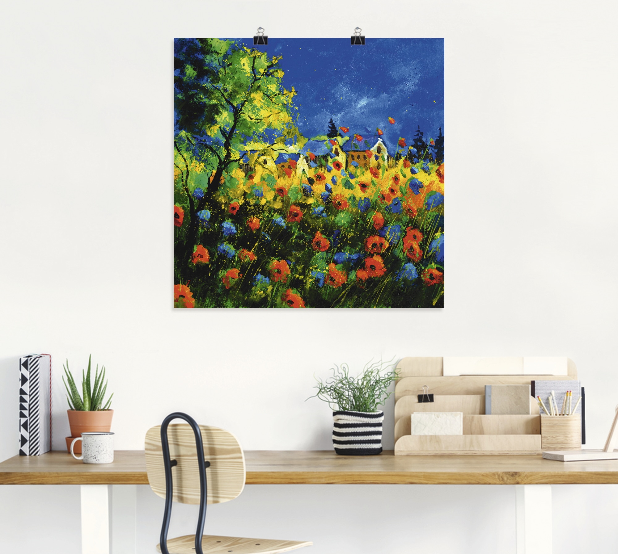 Artland Poster »Blaue und rote Mohnblumen«, Blumen, (1 St.), als Alubild, Leinwandbild, Wandaufkleber oder Poster in versch. Größen