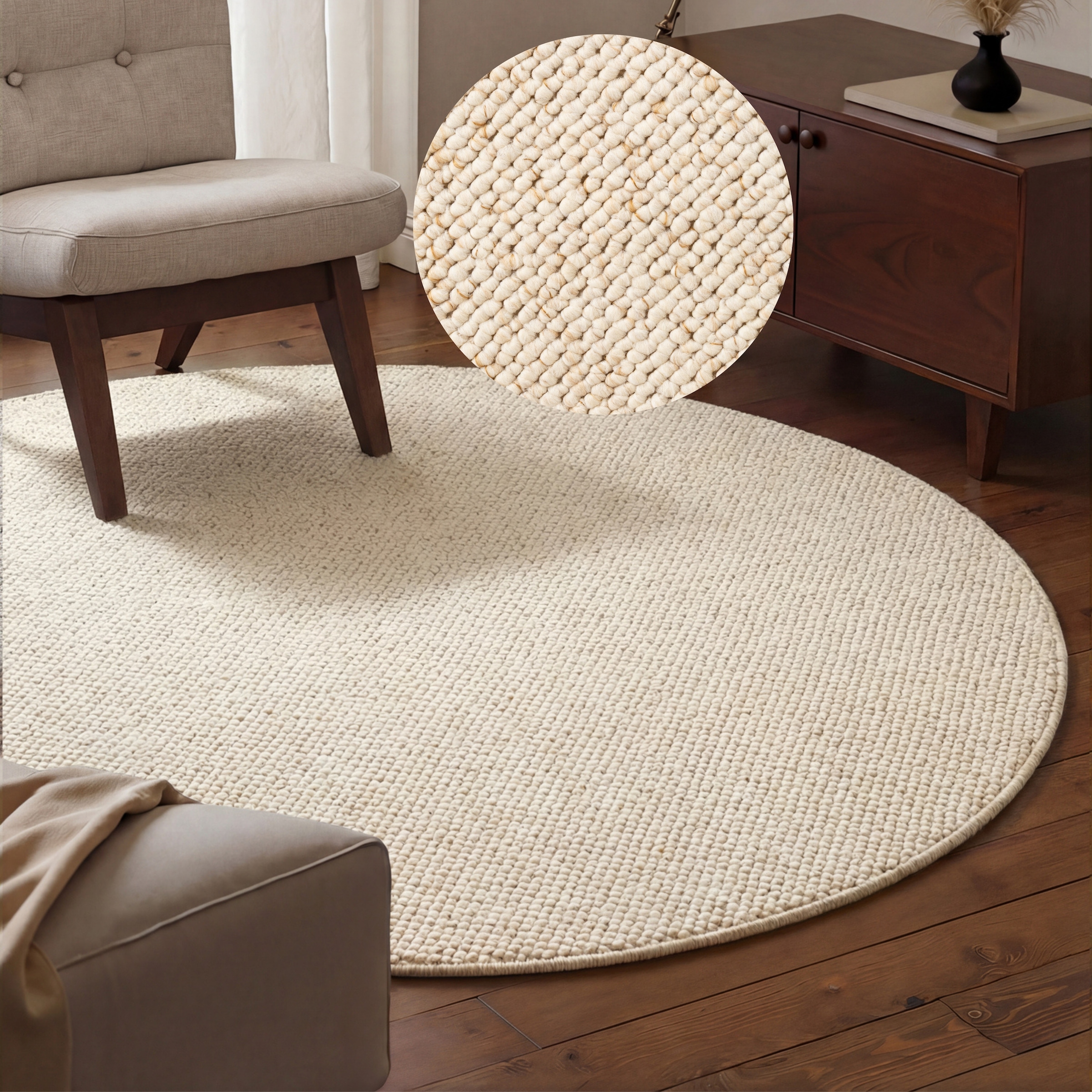 HANSE Home Teppich »Wolly 2« rund 12 mm Höhe Flachgewebe, Skandi, Woll-Optik, Esszimmer, Wohnzimmer, Flur