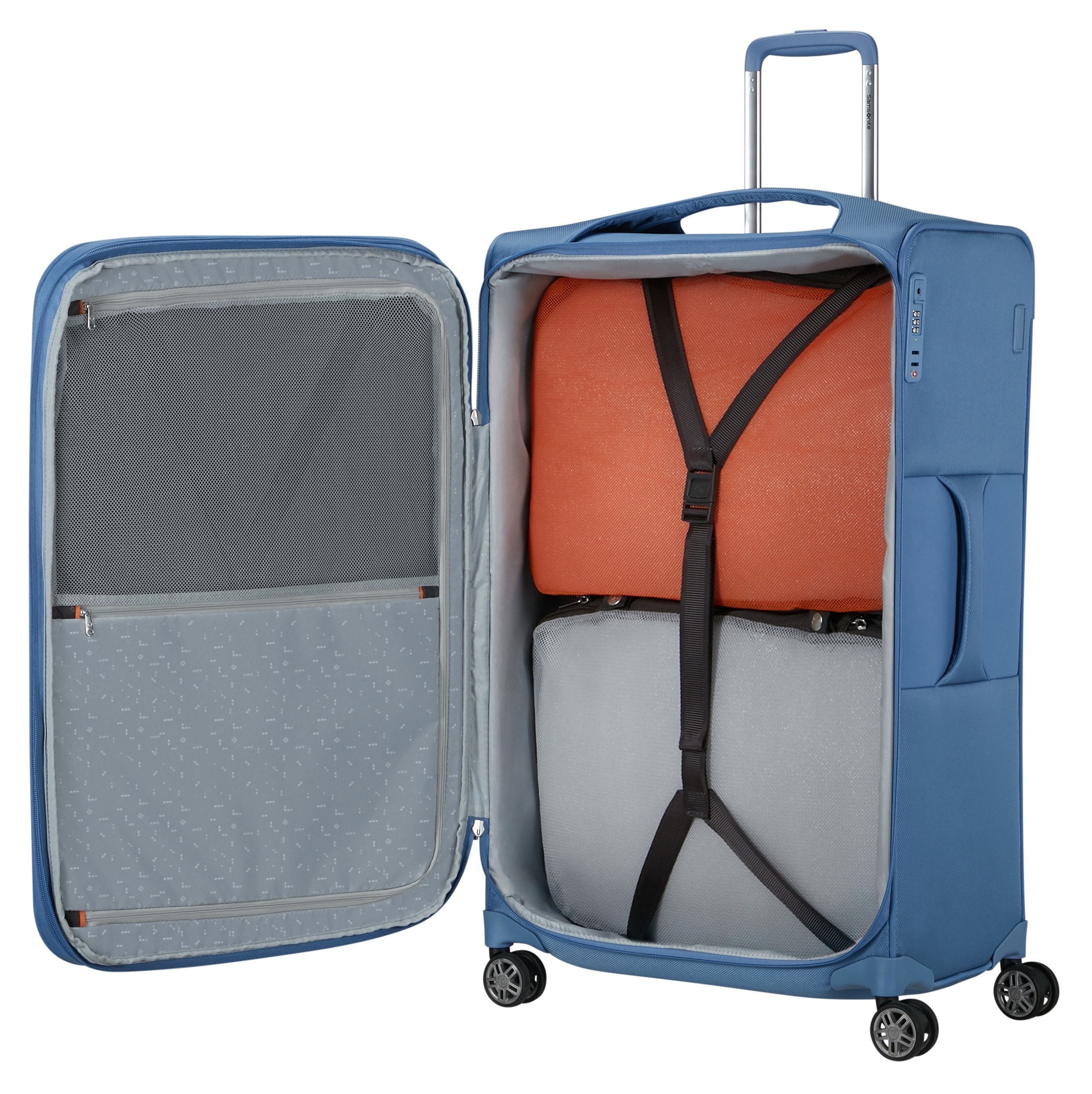 Samsonite Weichgepäck-Trolley »RE-LITE, verschiedene Größen und Farben«, (Set, 2 St., mit 2 Packwürfeln), 4 Rollen, Reisekoffer TSA-Schloss Stickerbogen Volumenerweiterung Laptopfach