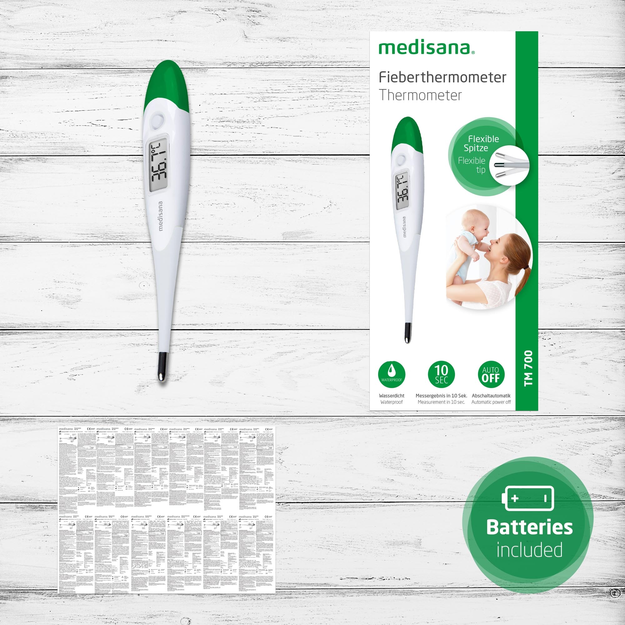 Medisana Fieberthermometer »TM 700«, orale, axillare, rektale Messung mit flexibler Spitze, wasserdicht