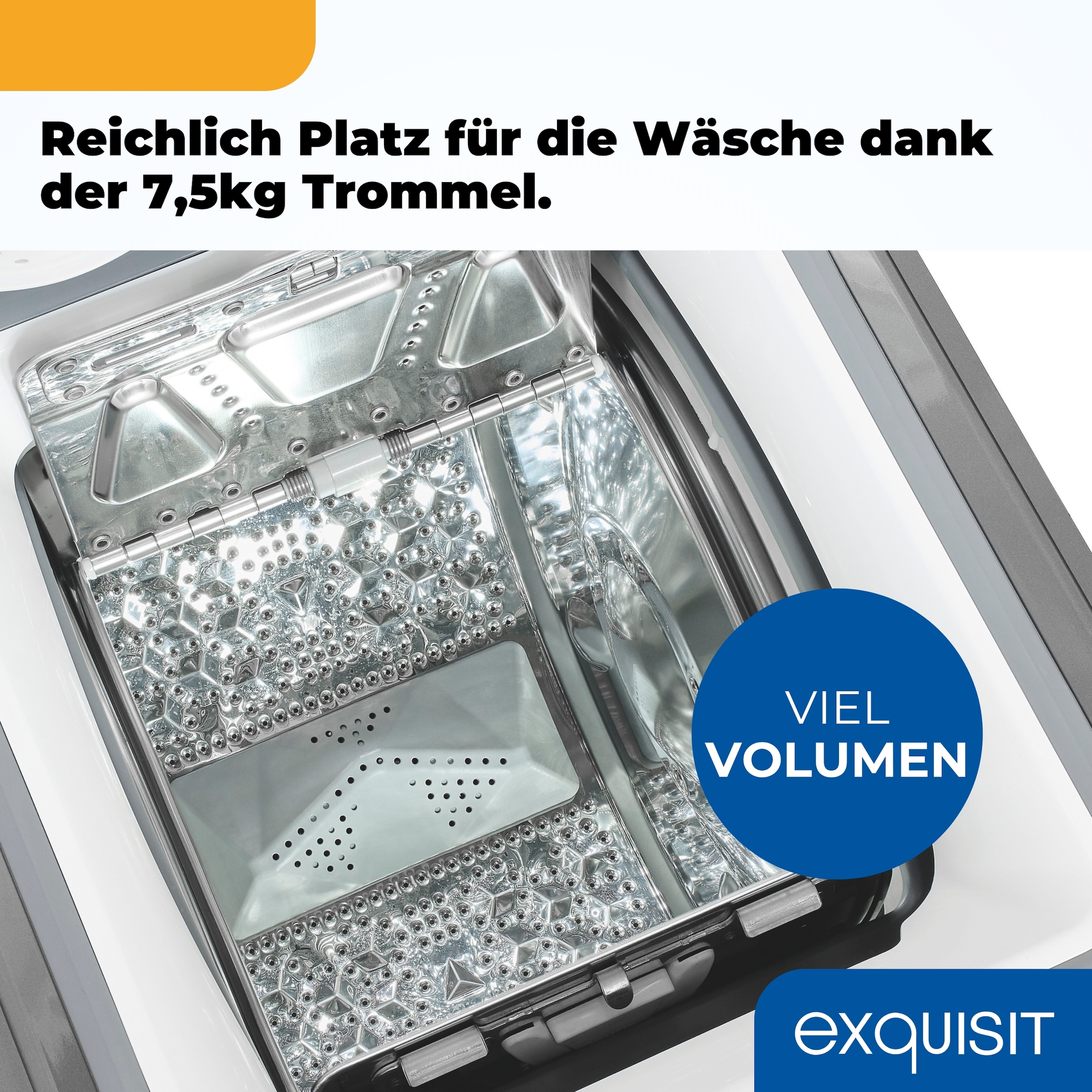 exquisit Waschmaschine »LTO1207-030A silber-dunkel« 7,5 kg 1200 U/min Rückenschonend: bequem von oben zu beladen mit softer Türöffnung